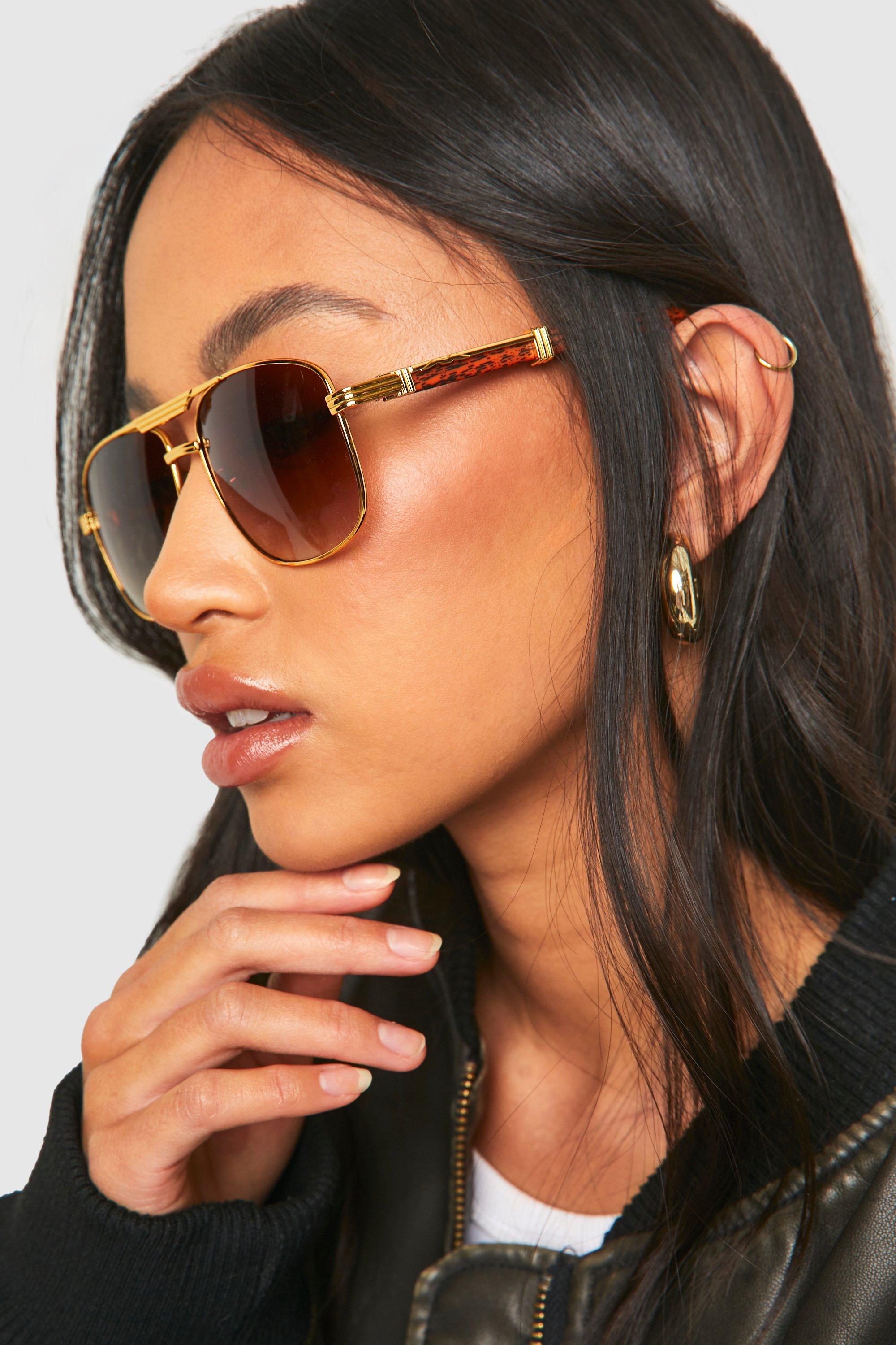 Womens Gold Frame Aviator Sunglasses - One Size, Gold