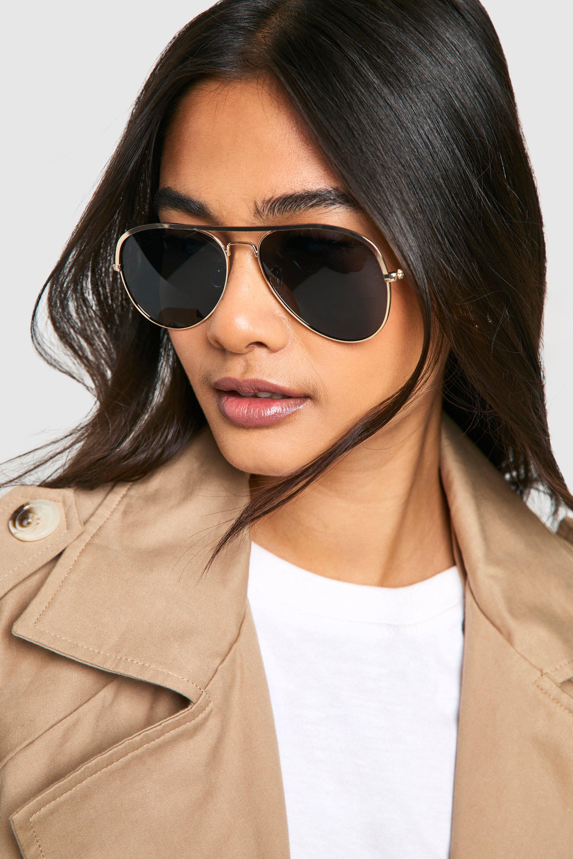 Womens Gold Frame Aviator Sunglasses - One Size, Gold