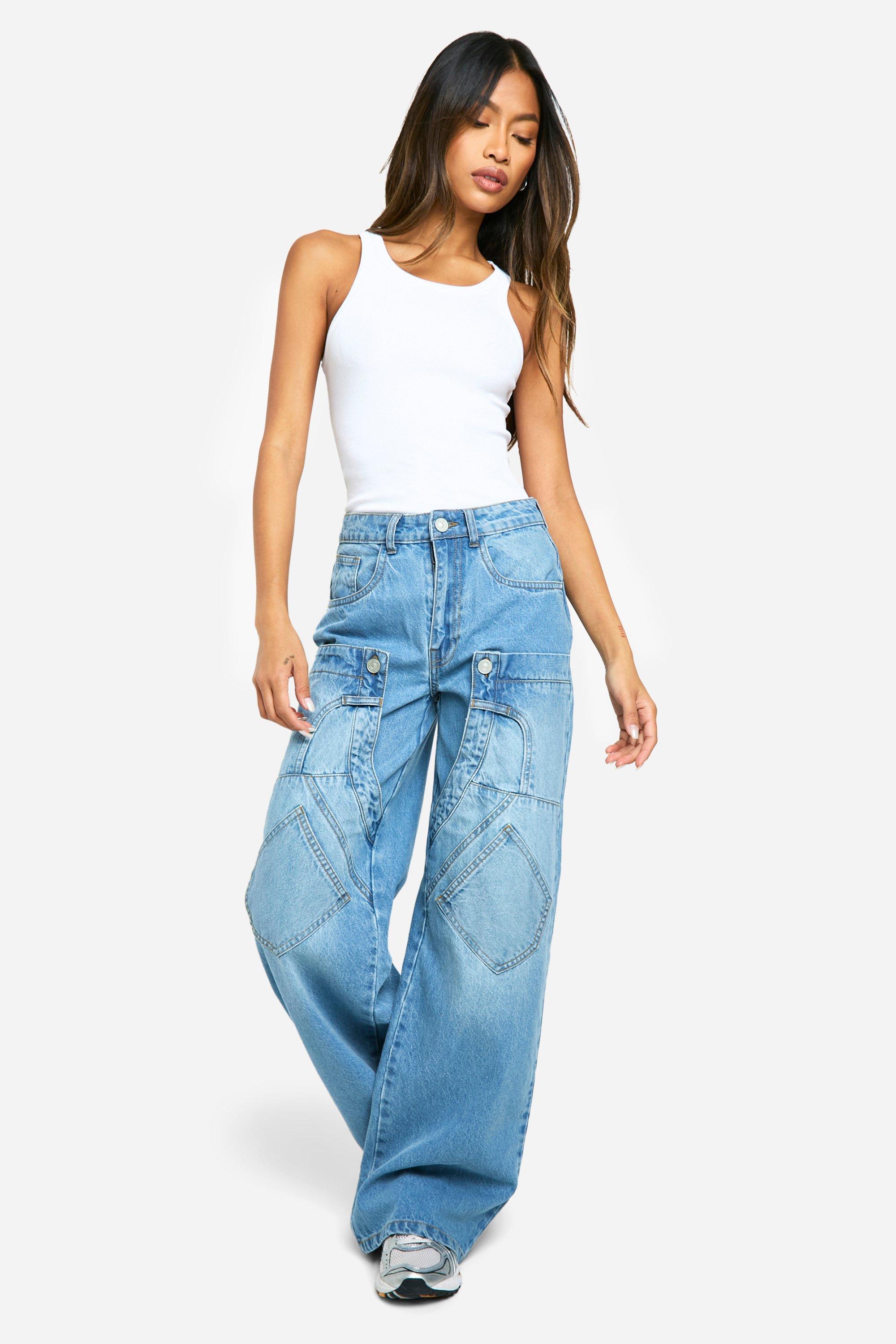 Boohoo Utility Jeans Met Zak Detail, Light Blue