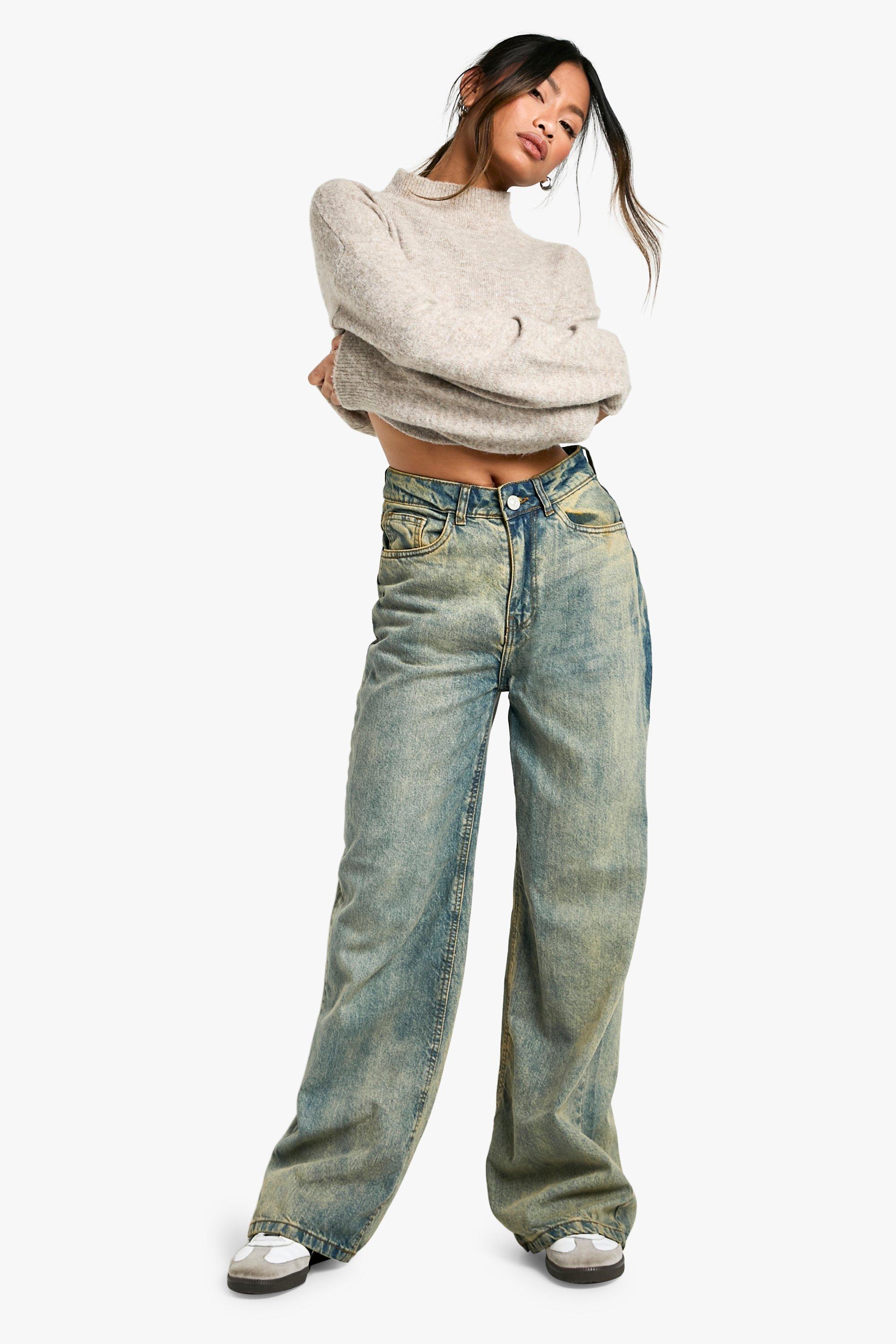 Boohoo Zand Gebleekte Wide Leg Jeans, Sand