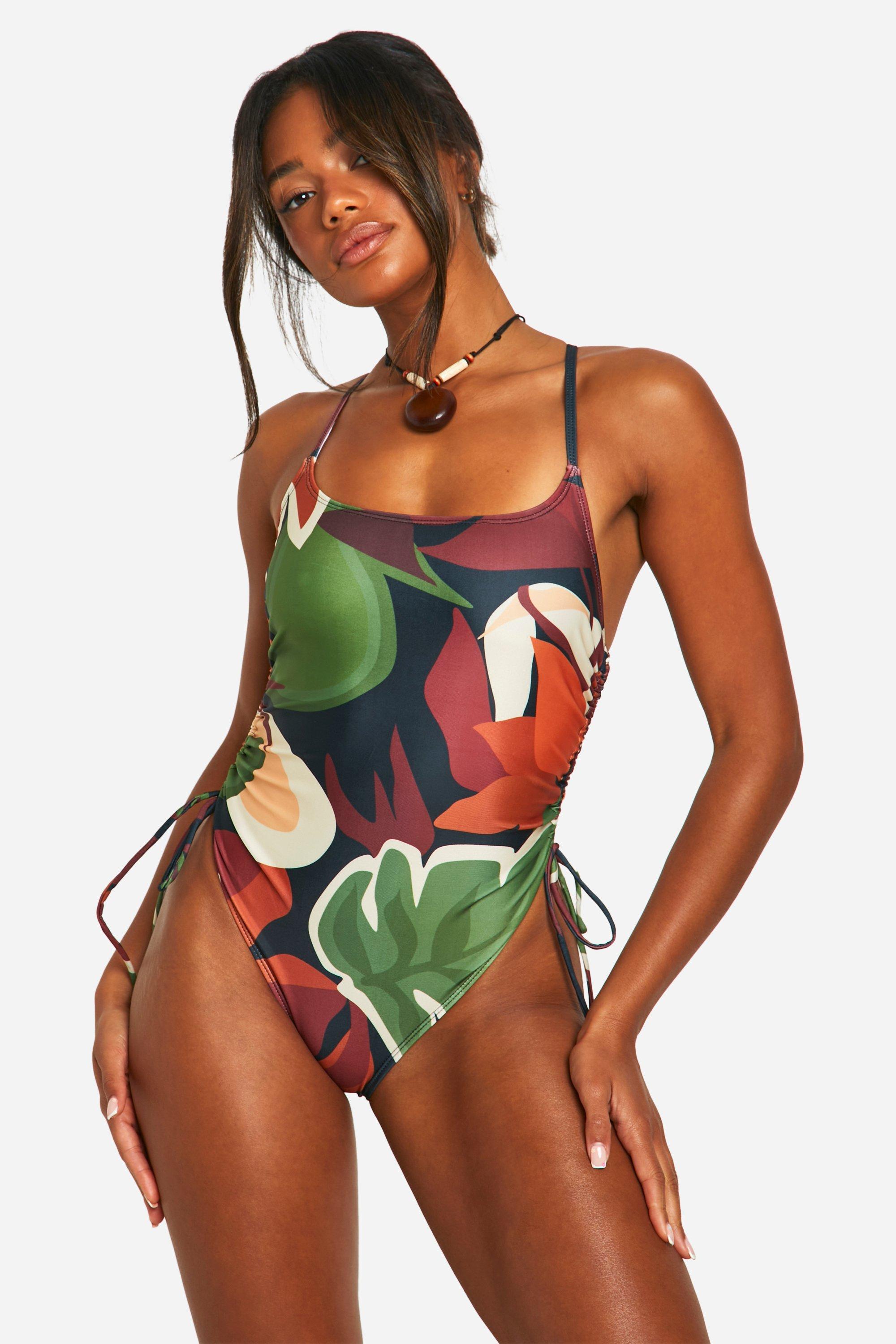 Womens Tropical Ruched Side Swimsuit - Multi - 6, Multi