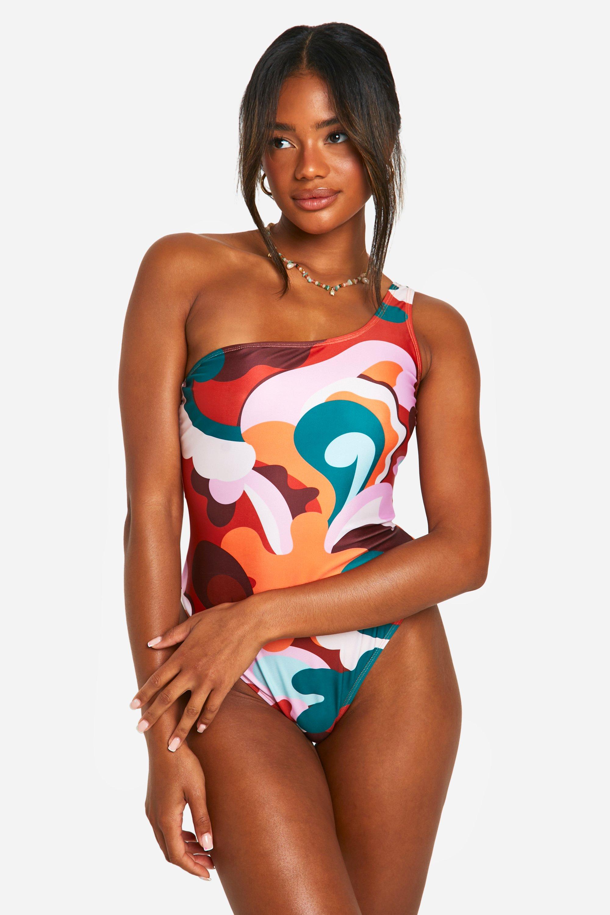 Womens Abstract Print Asymmetric Swimsuit - Multi - 6, Multi