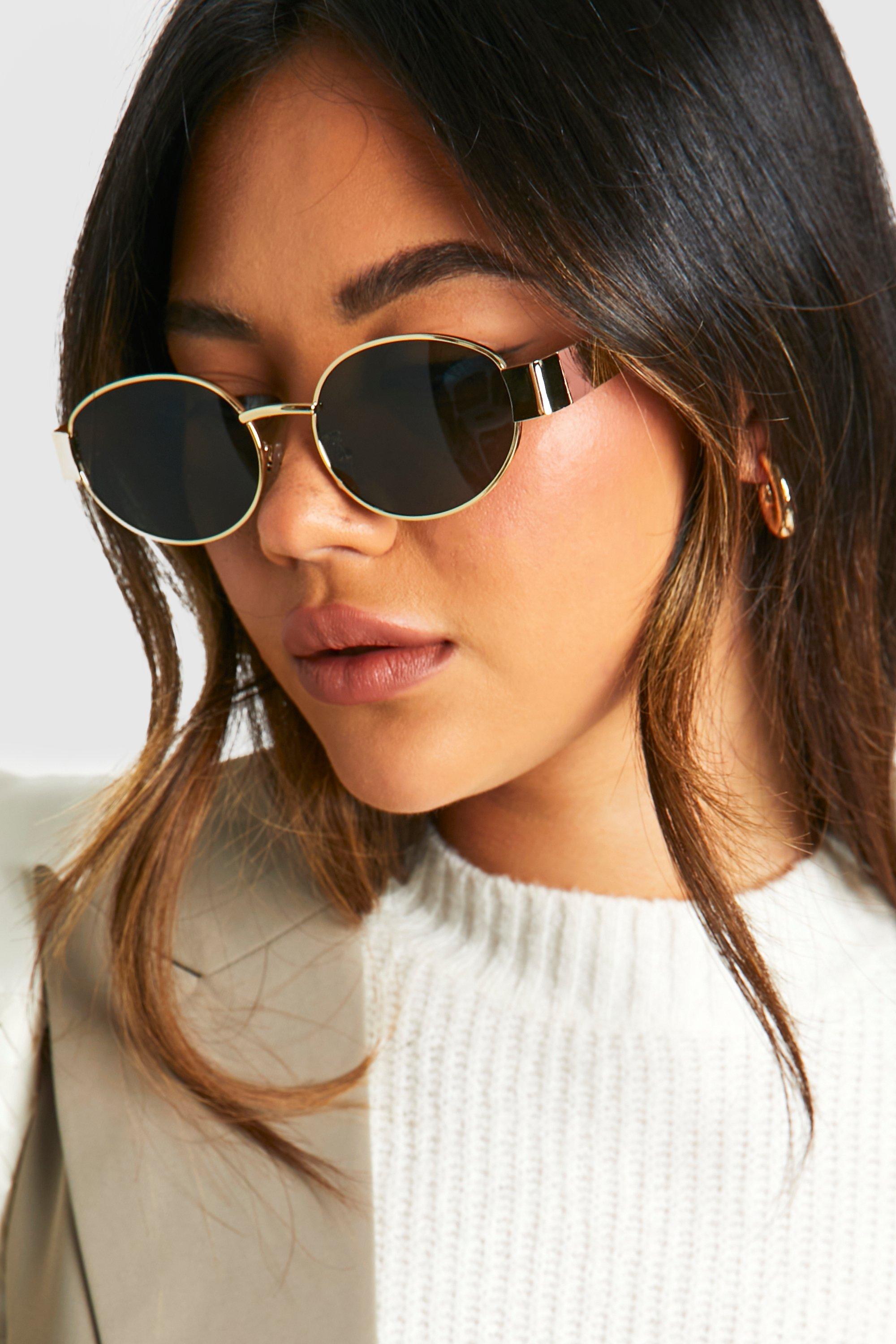 Womens Gold Retro Oval Shape Sunglasses - One Size, Gold