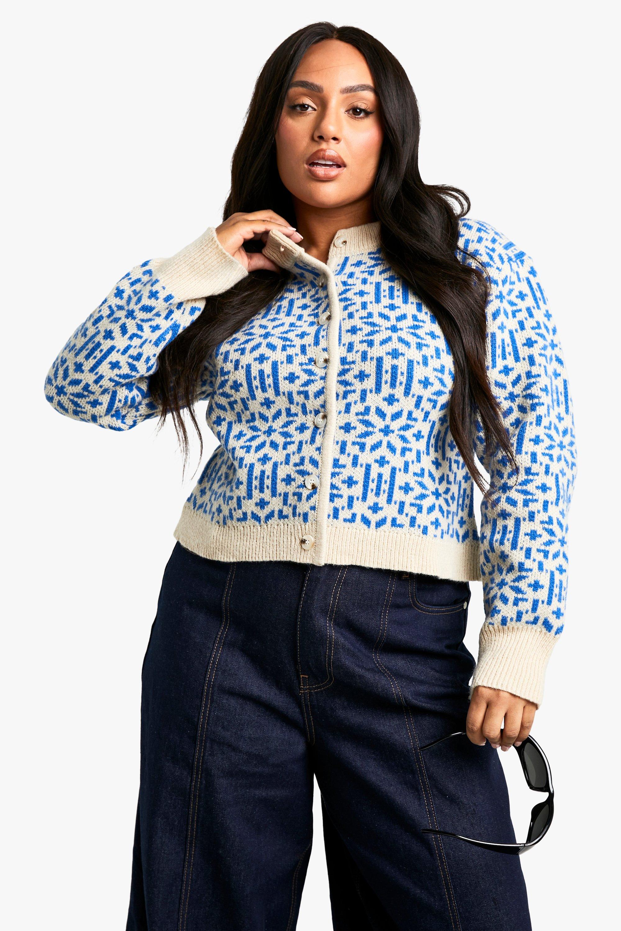 Boohoo Plus Gebreide Premium Cardigan, Blue