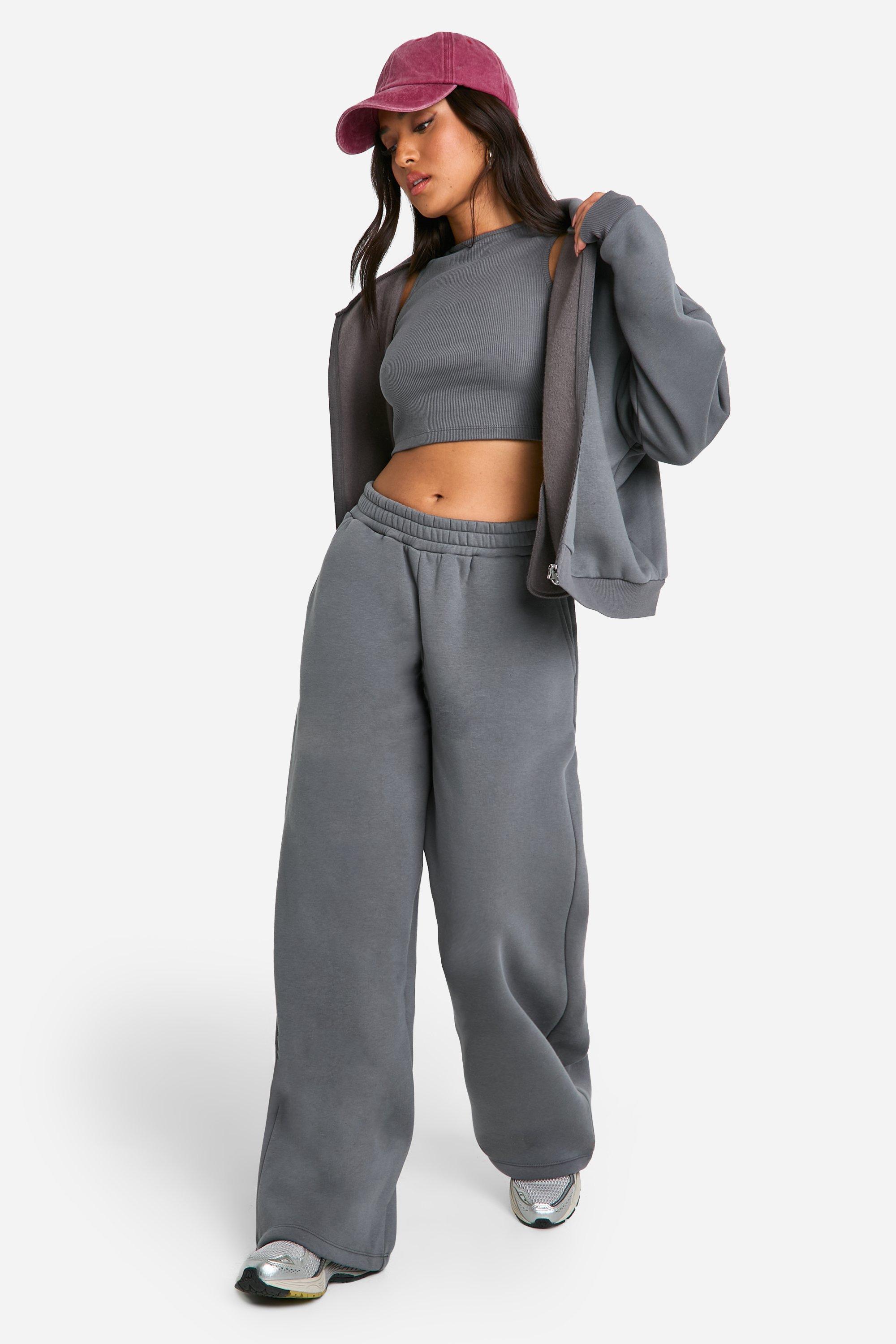 Image of Tuta sportiva Petite in 3 pezzi con pantaloni tuta dritti, Grigio
