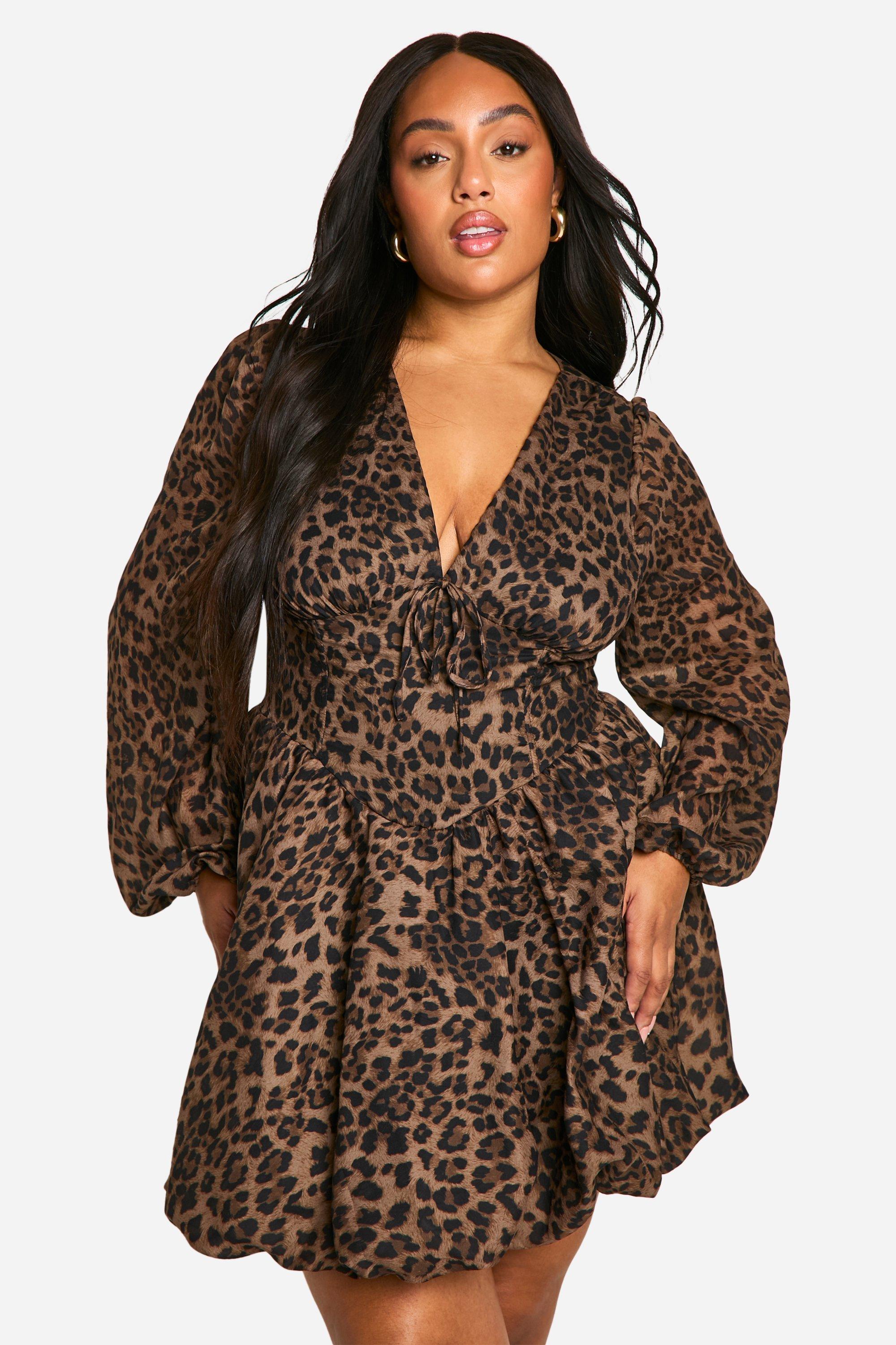 Image of Vestito Skater Plus Size leopardato con fondo a palloncino, Multi