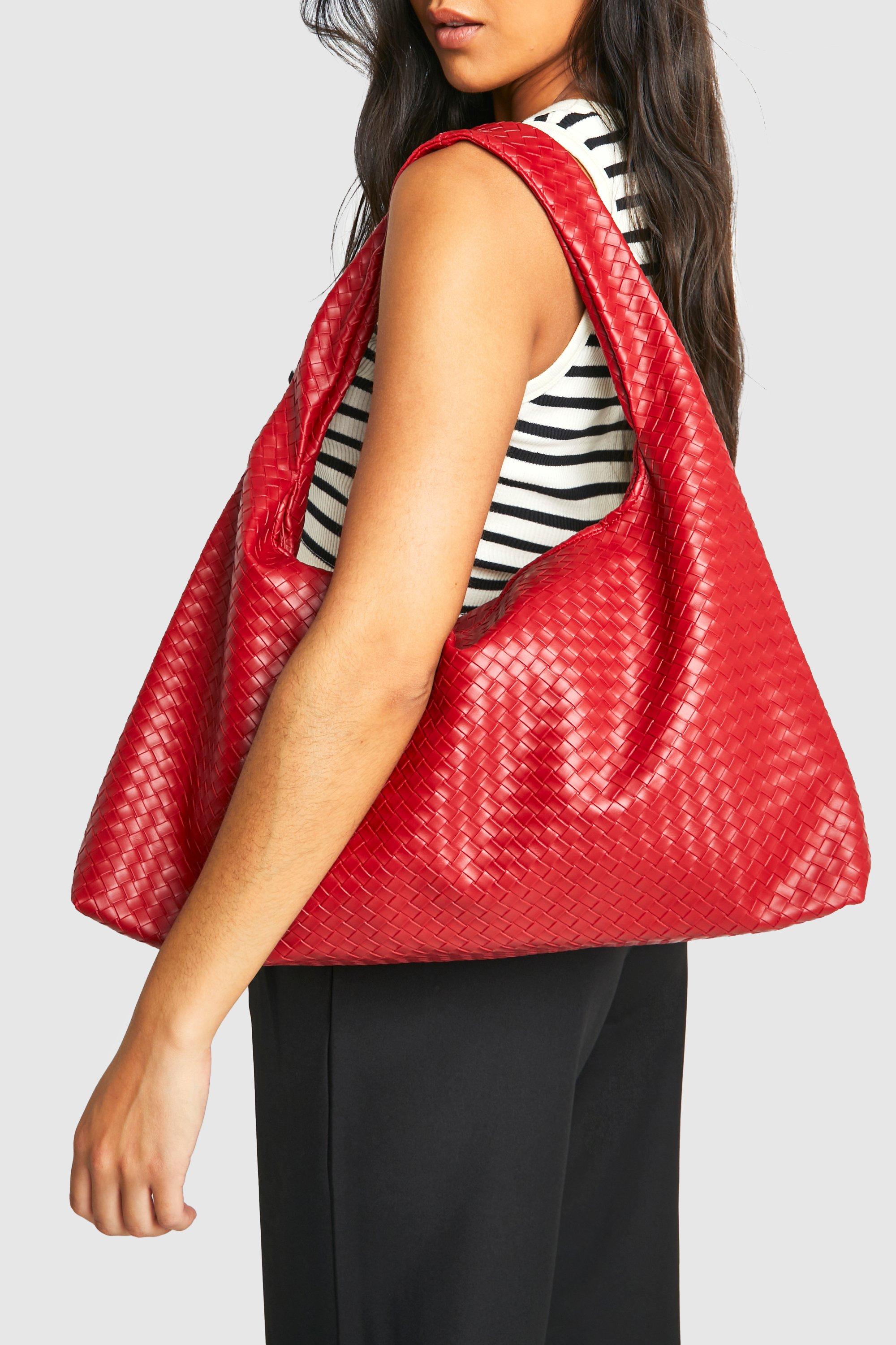 Womens Oversized Woven Tote Bag - Red - One Size, Red