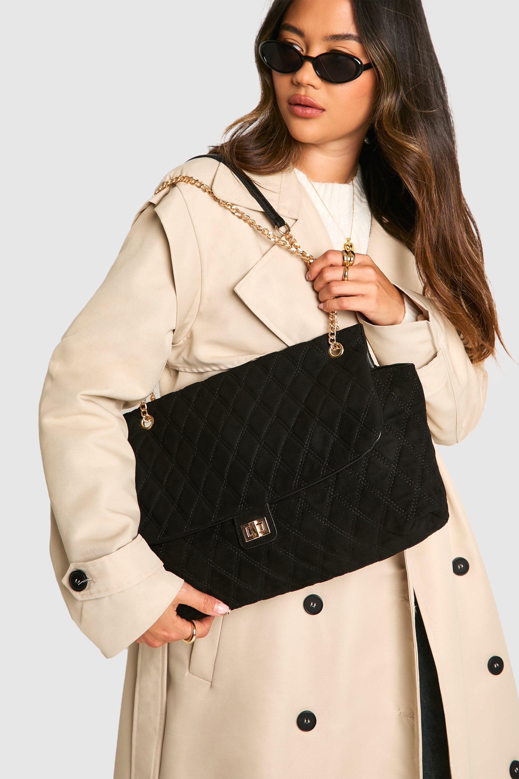 Click to view product details and reviews for Womens Quilted Brushed Faux Suede Shoulder Bag Black One Size Black.