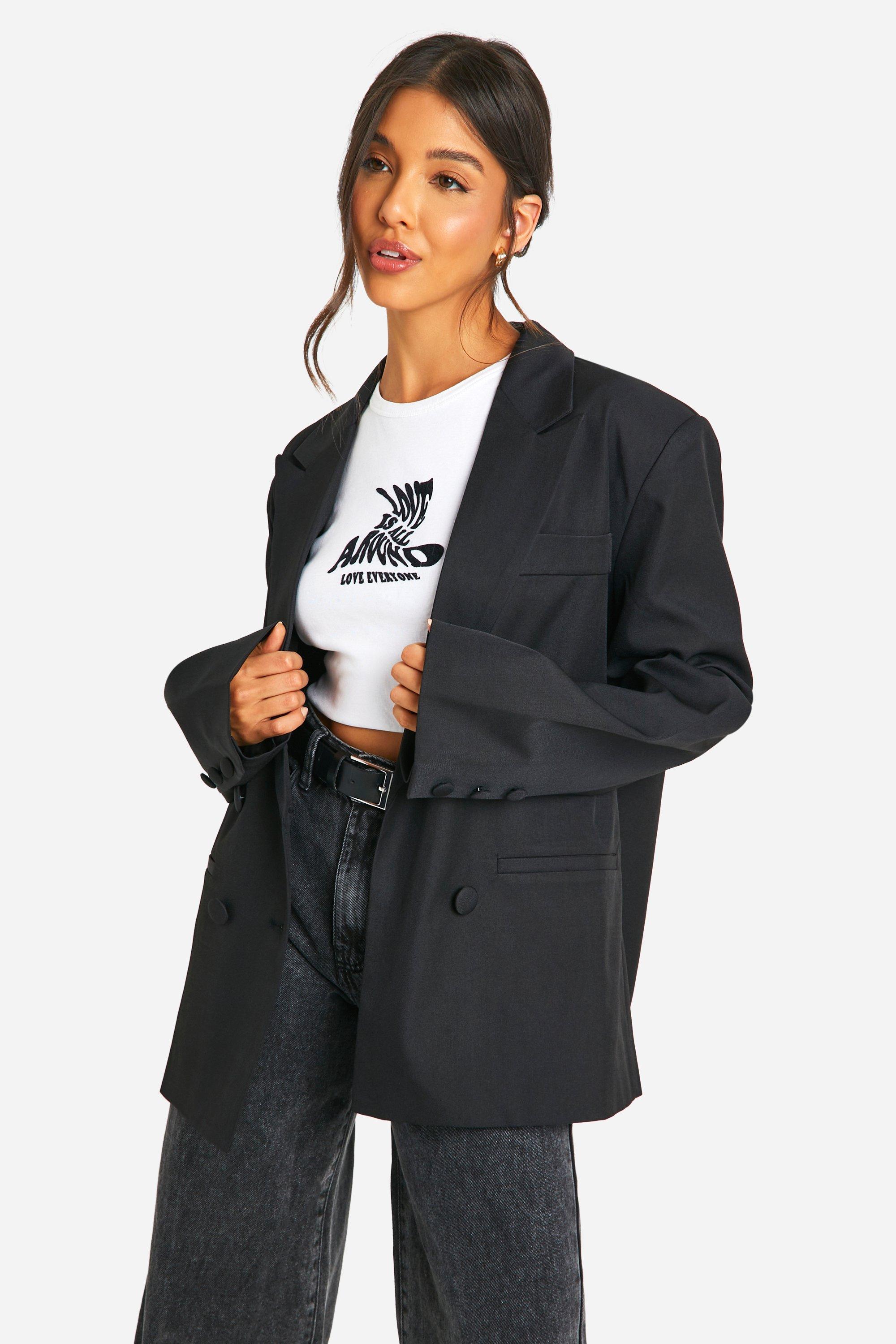 Boohoo Getailleerde Baggy Blazer Met Dubbele Knopen, Black