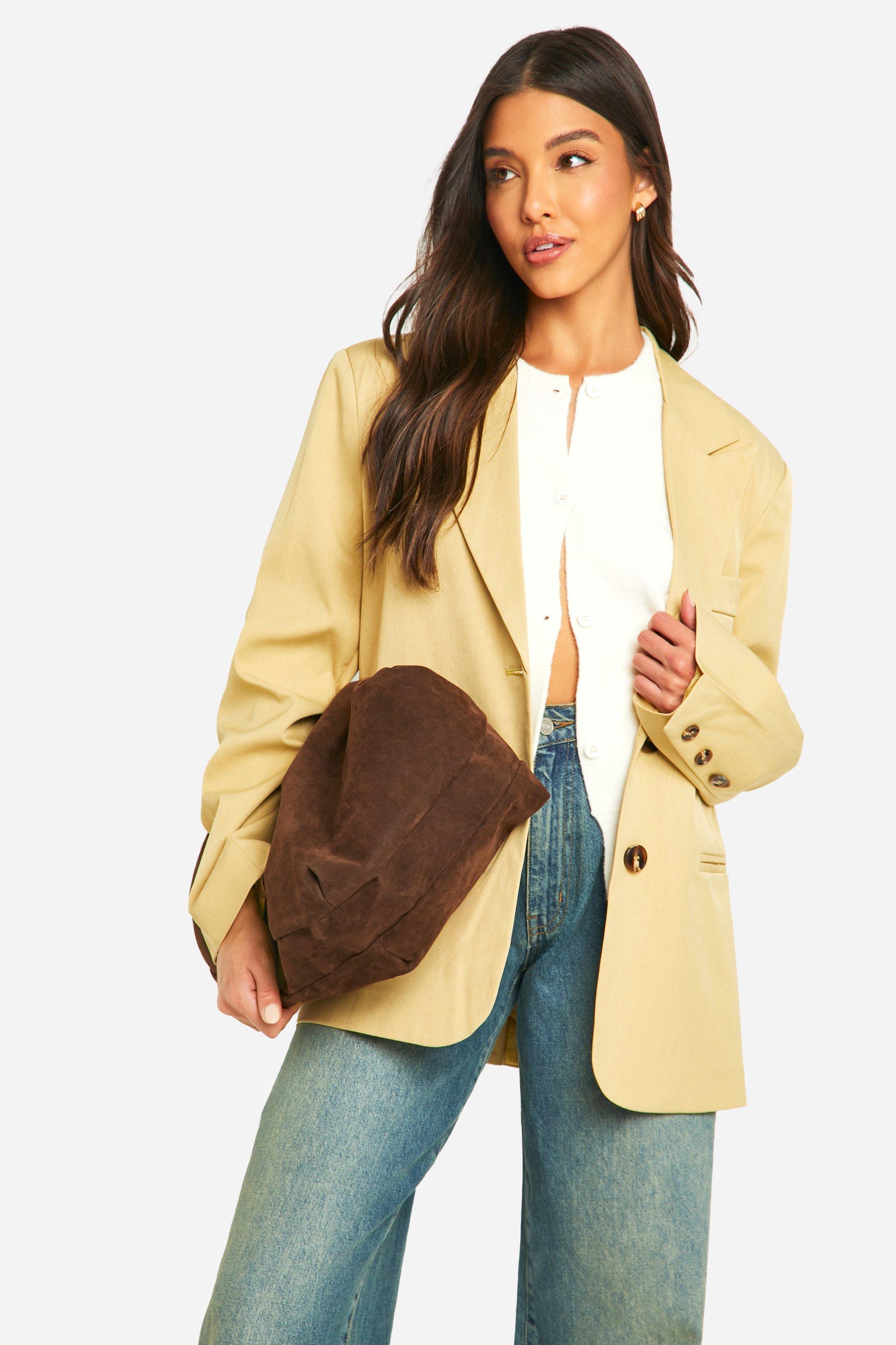 Boohoo Getailleerde Baggy Blazer Met Enkele Rij Knopen, Butter