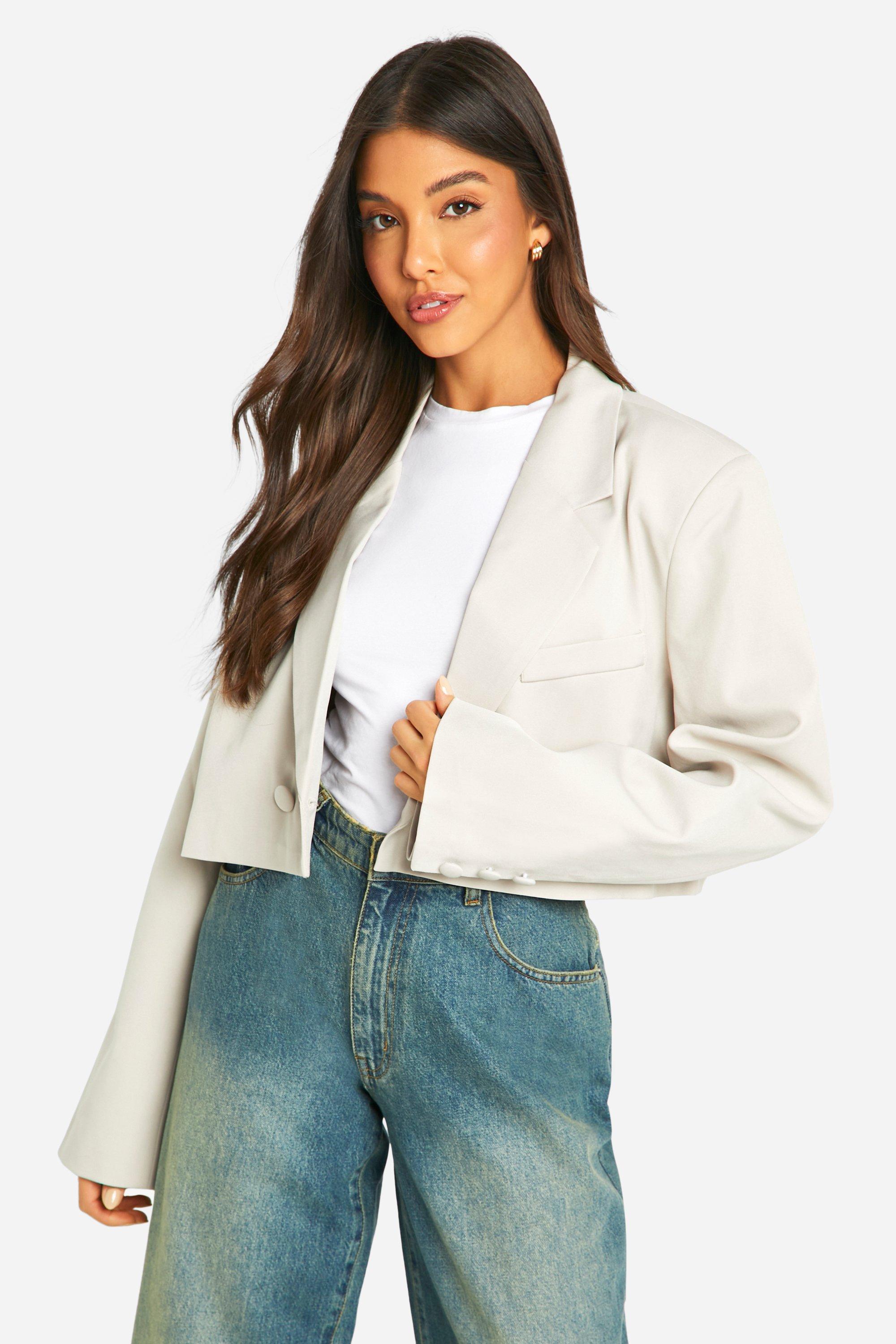 Boohoo Korte Boxy Blazer Met Dubbele Knopen, Stone