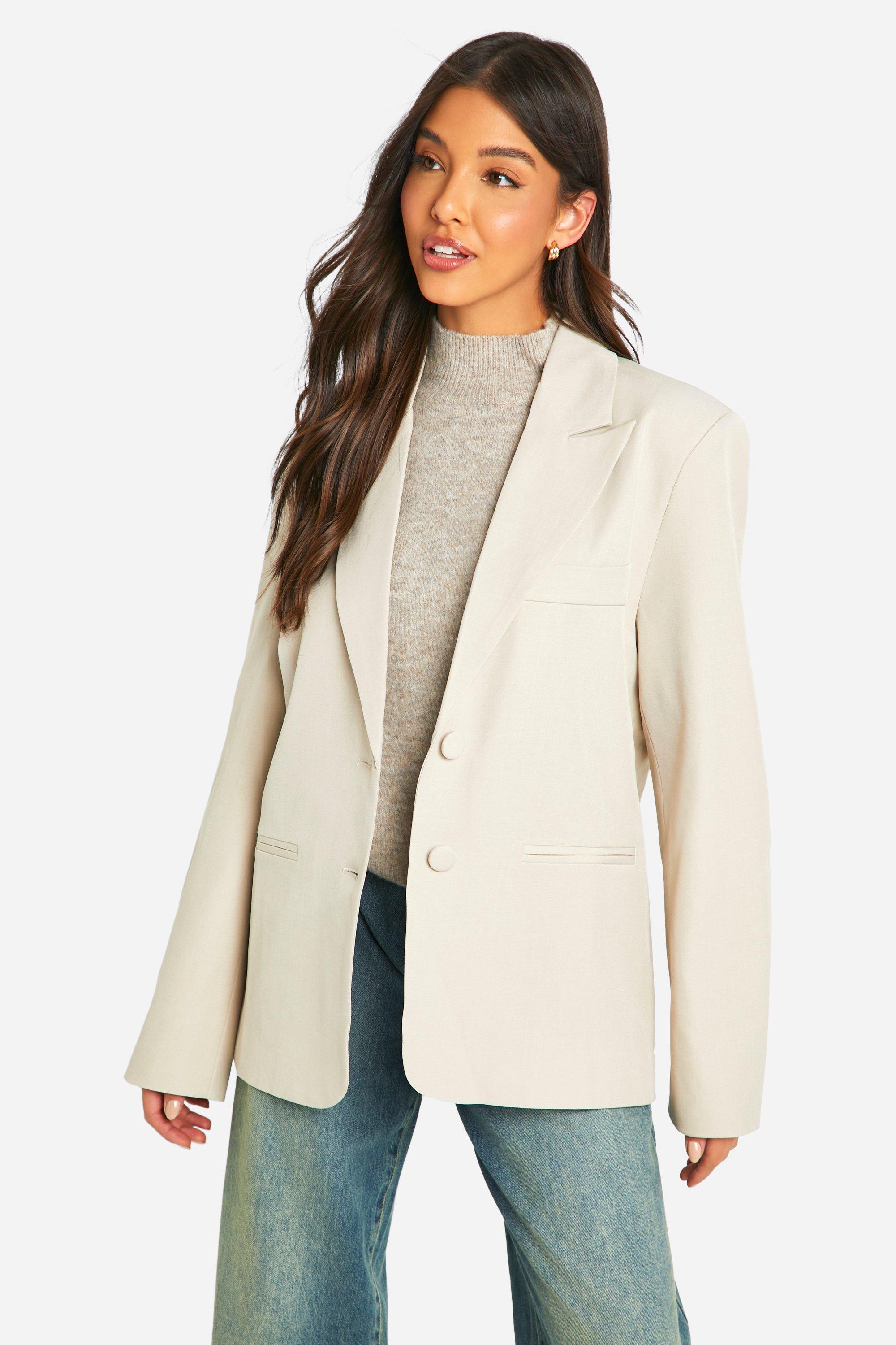 Boohoo Getailleerde Baggy Blazer Met Enkele Rij Knopen, Stone