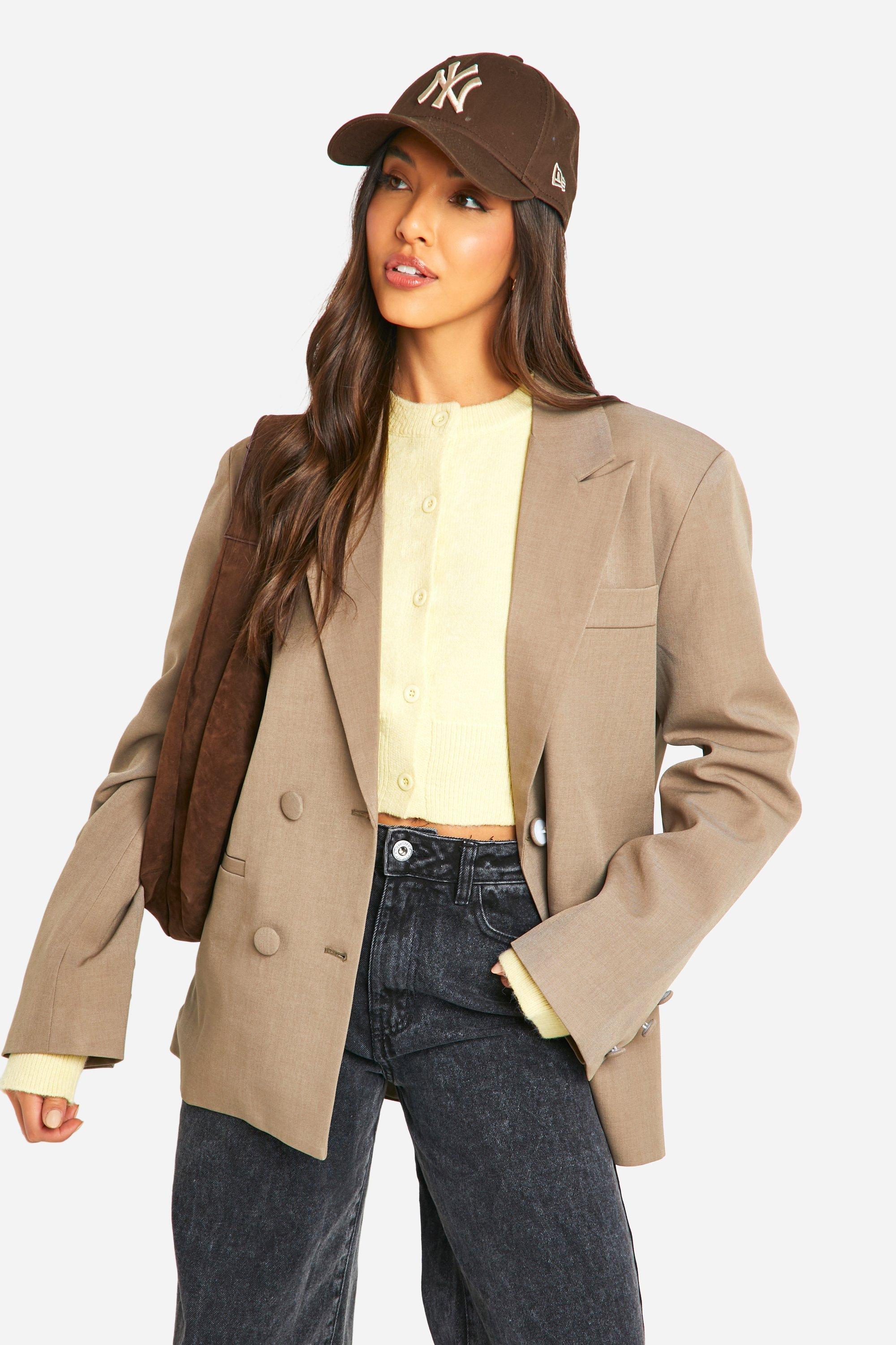 Boohoo Getailleerde Baggy Blazer Met Dubbele Knopen, Taupe