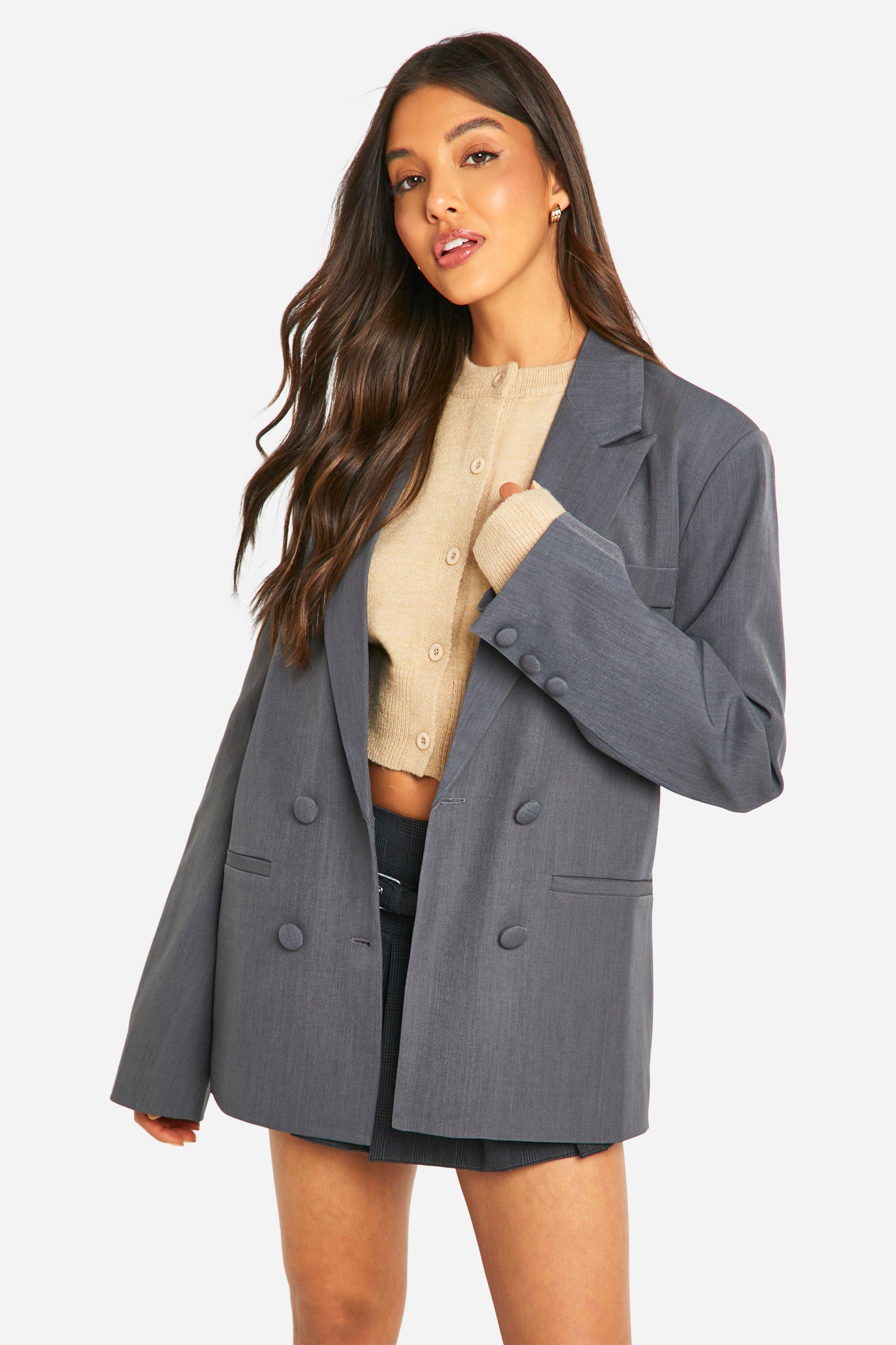 Boohoo Getailleerde Baggy Blazer Met Dubbele Knopen, Grey Marl