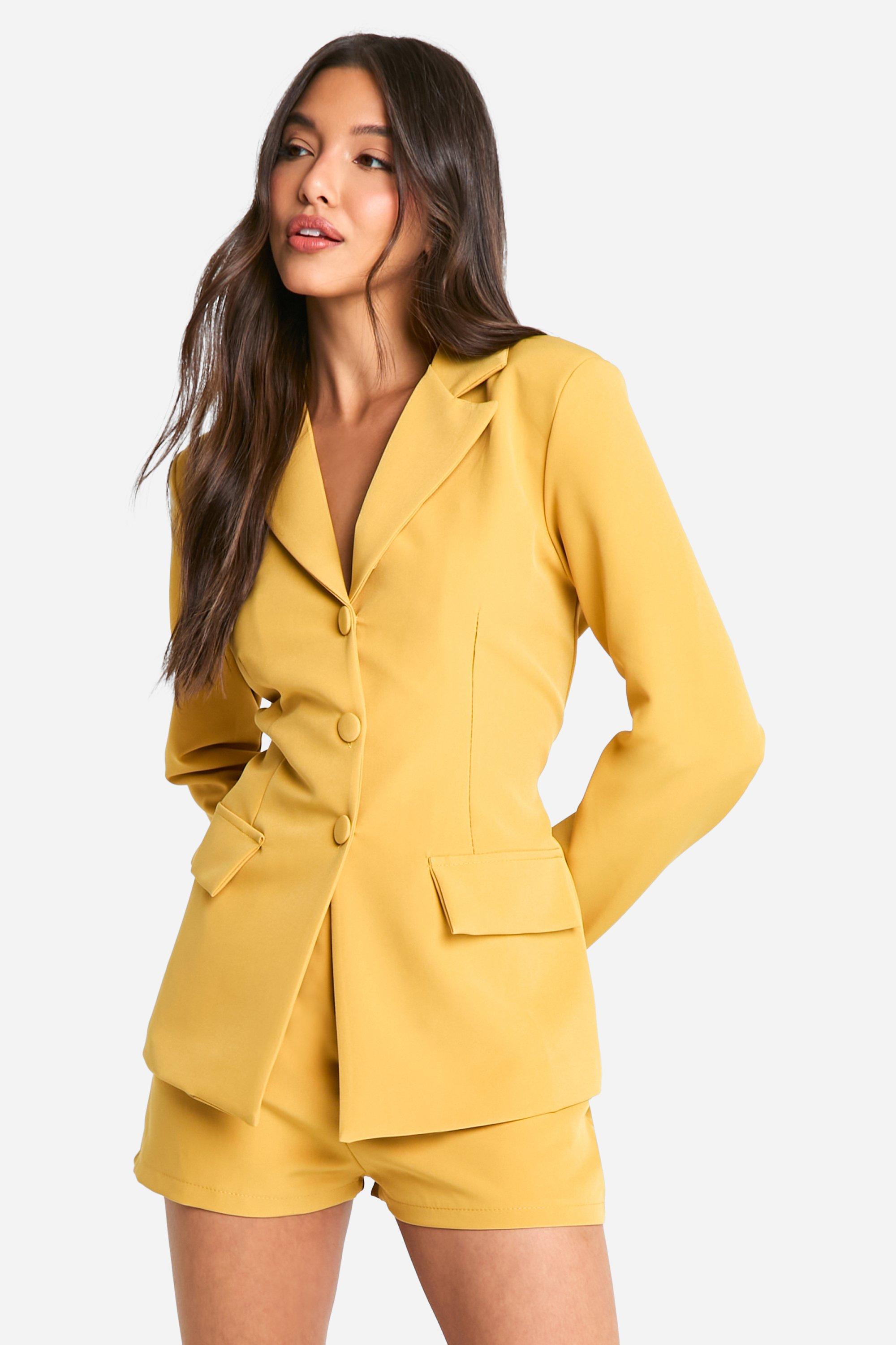 Boohoo Getailleerde Blazer Met Knopen, Mustard