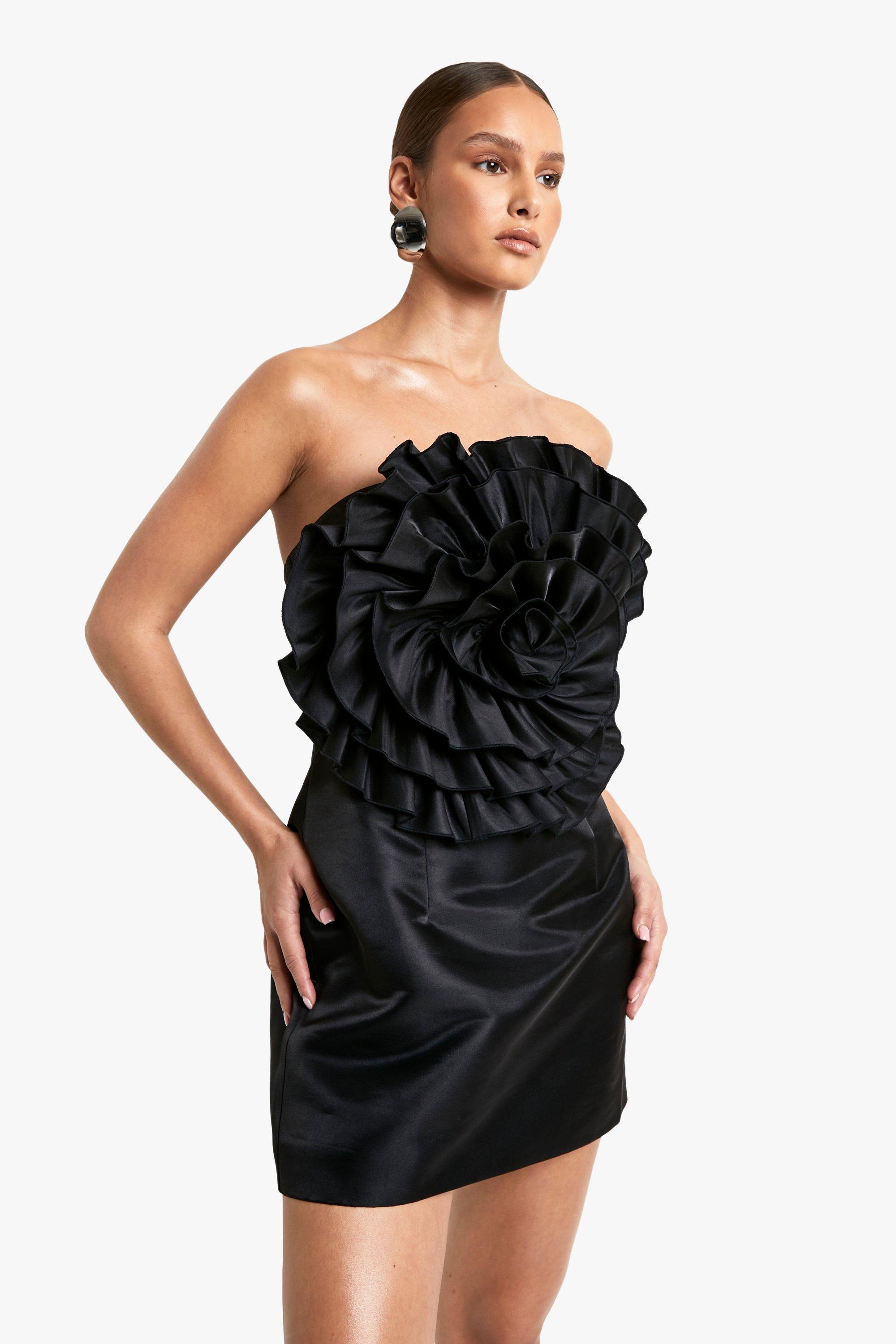 Boohoo Taffeta Corsage Mini Jurk, Black