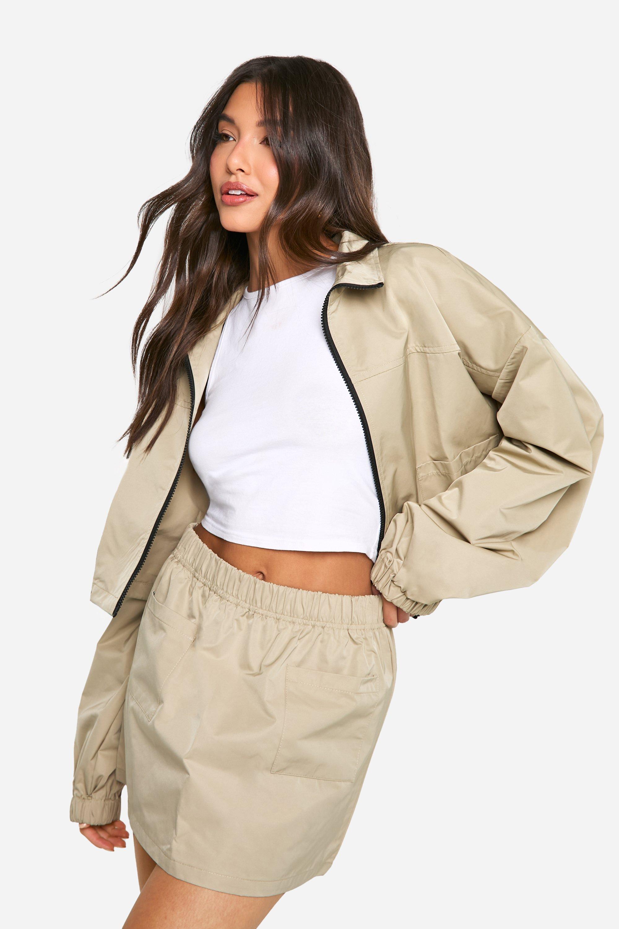 Boohoo Nylon Micro Mini Rokje Met Elastische Taille, Stone