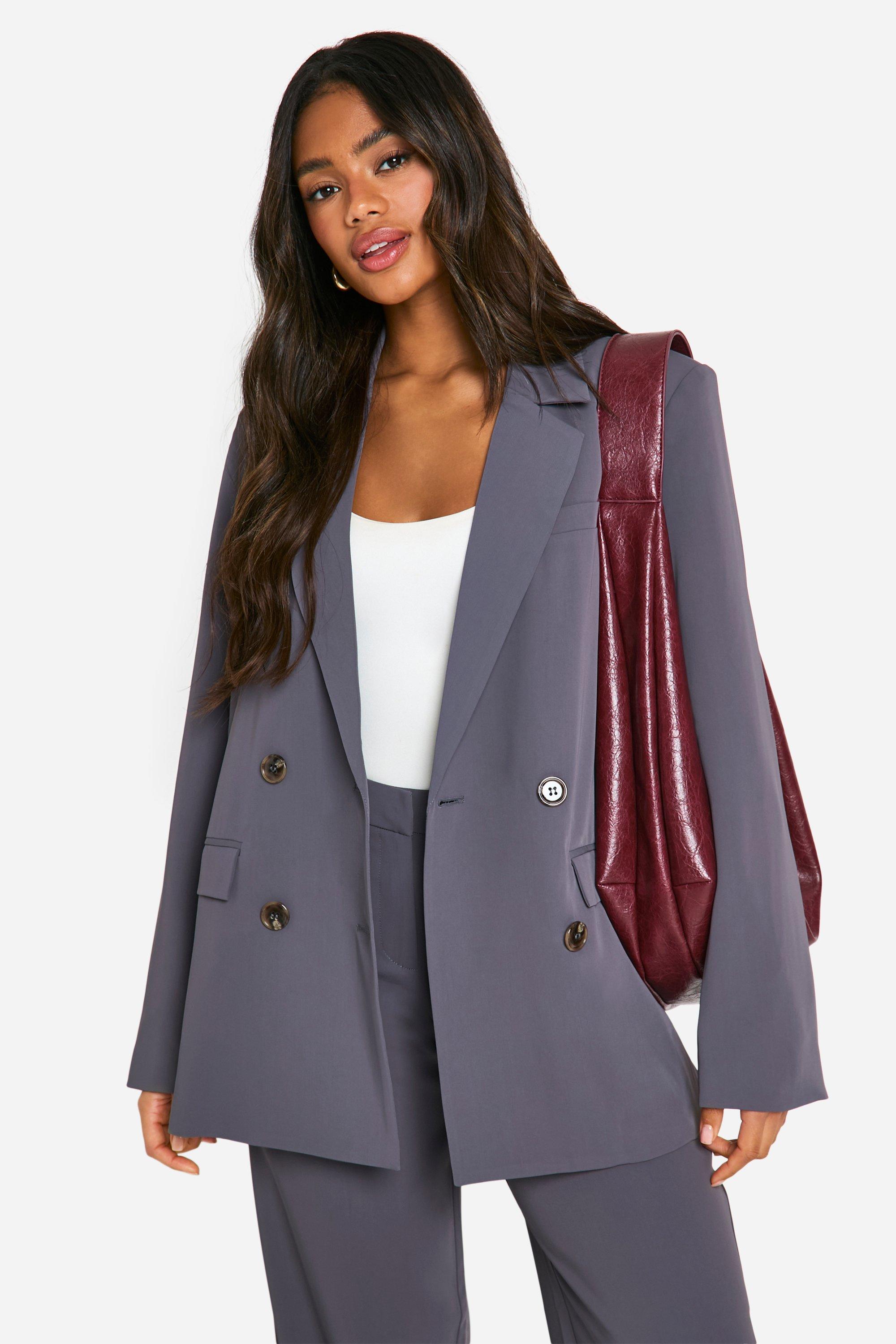 Boohoo Oversized Getailleerde Blazer Met Dubbele Knopen, Charcoal