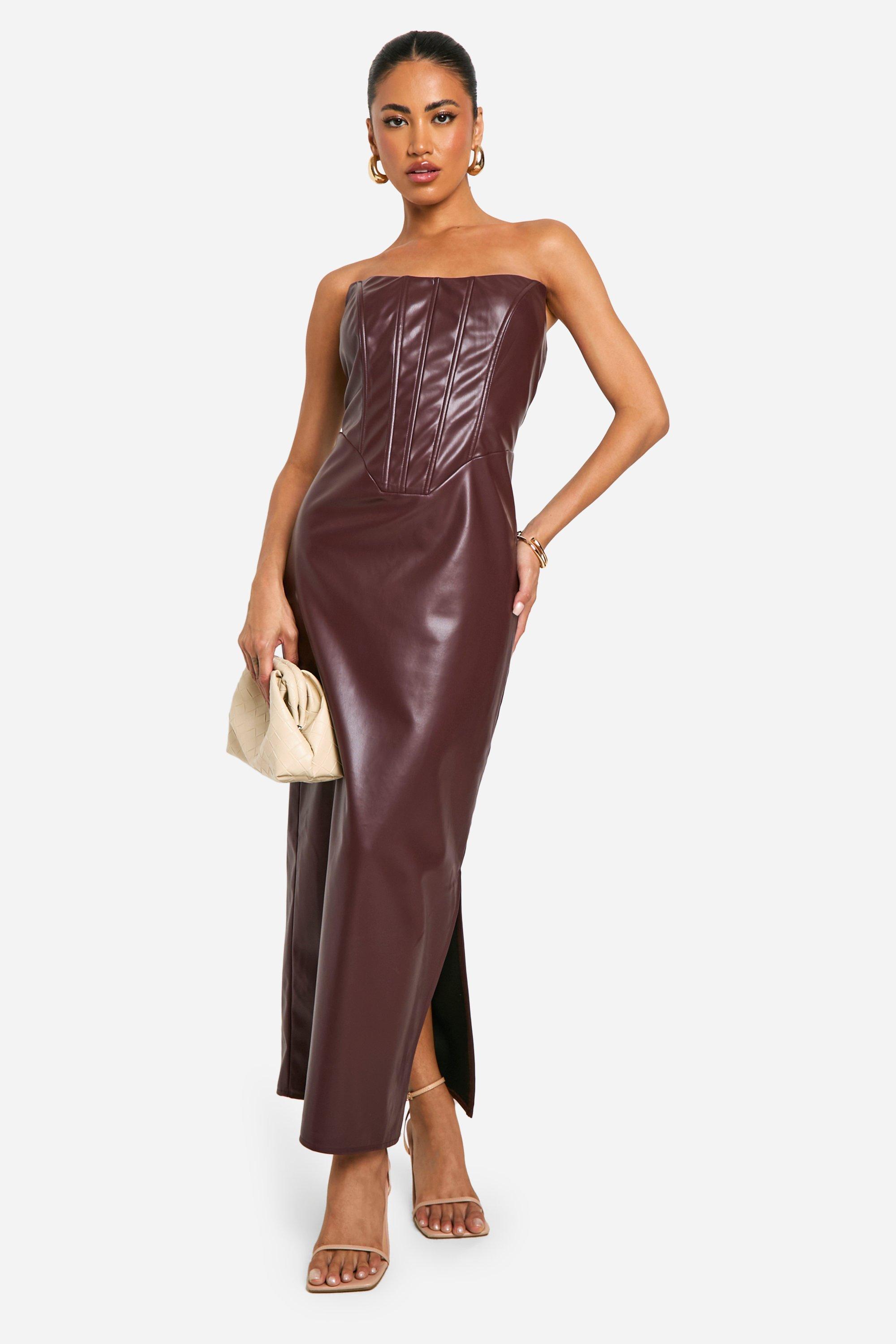 Boohoo Nepleren Midaxi Jurk Met Korset Detail, Chocolate