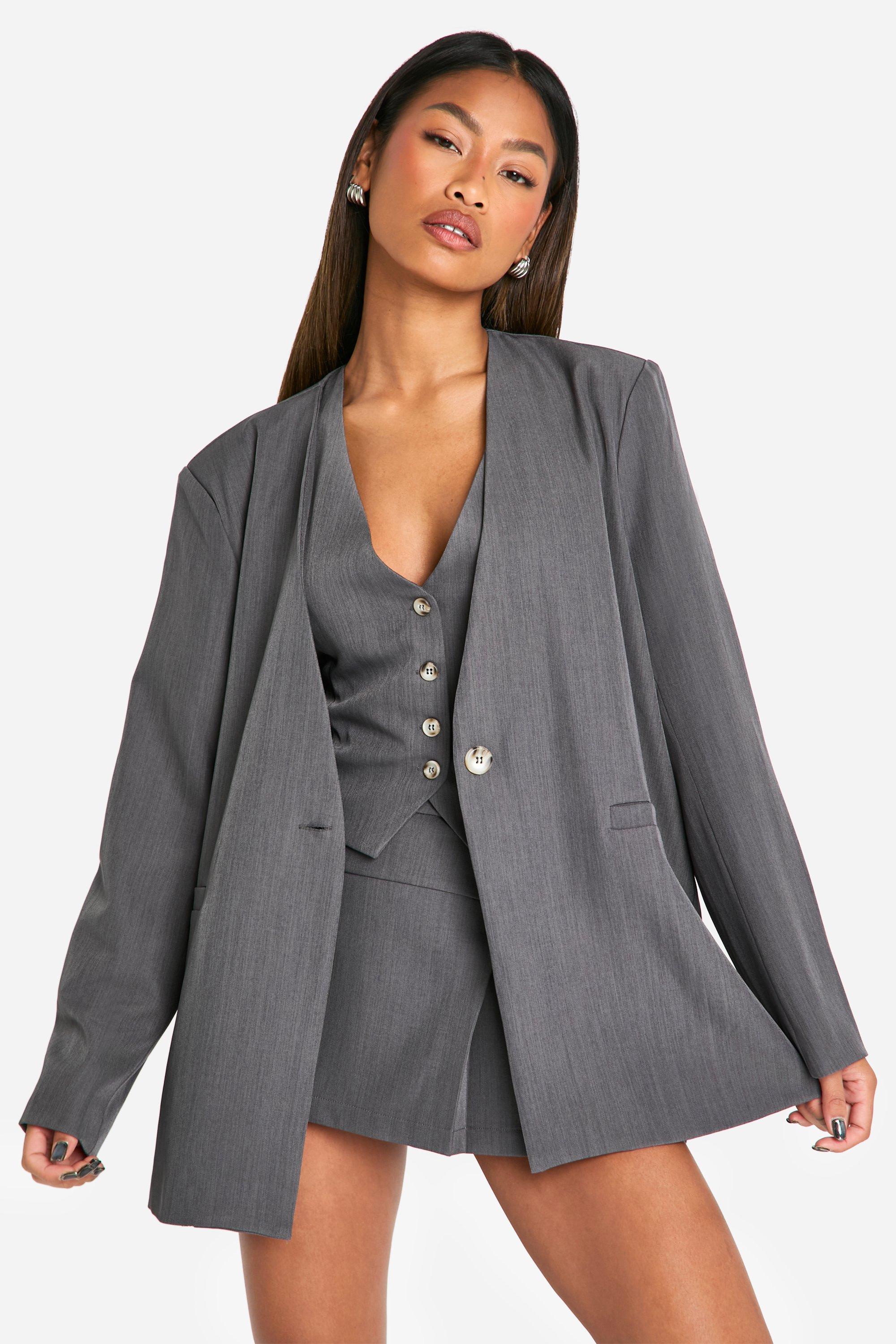 Boohoo Baggy Kraagloze Mergel Blazer, Grey Marl