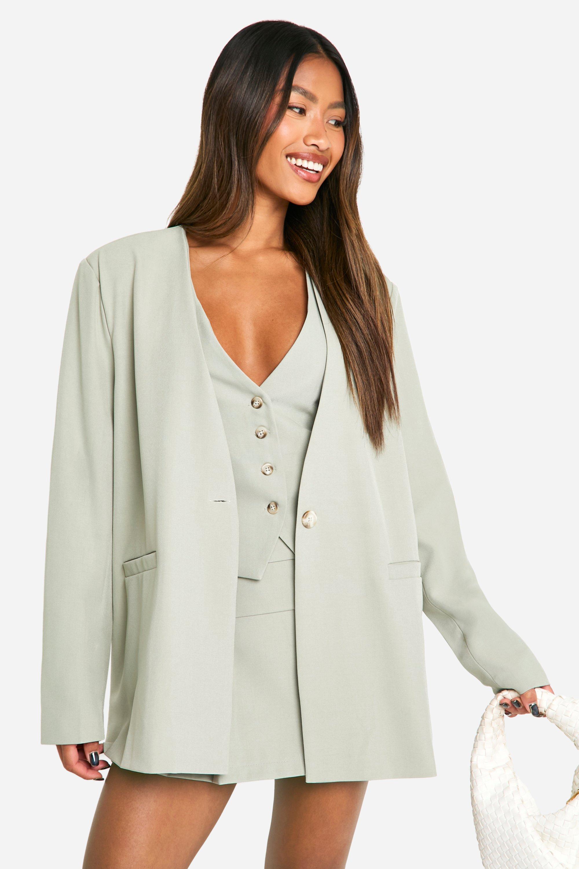 Boohoo Baggy Kraagloze Mergel Blazer, Sage