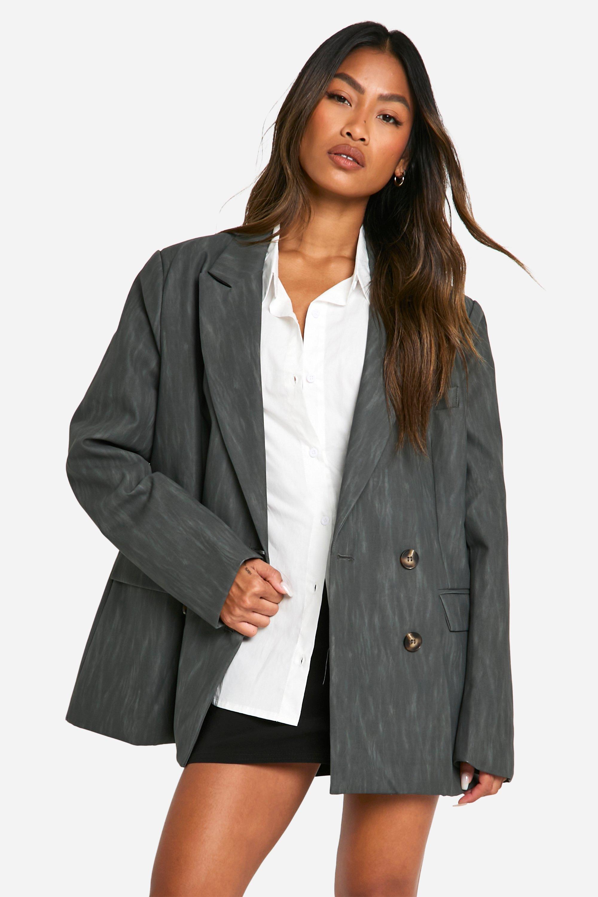 Boohoo Oversized Versleten Nepleren Premium Blazer, Charcoal