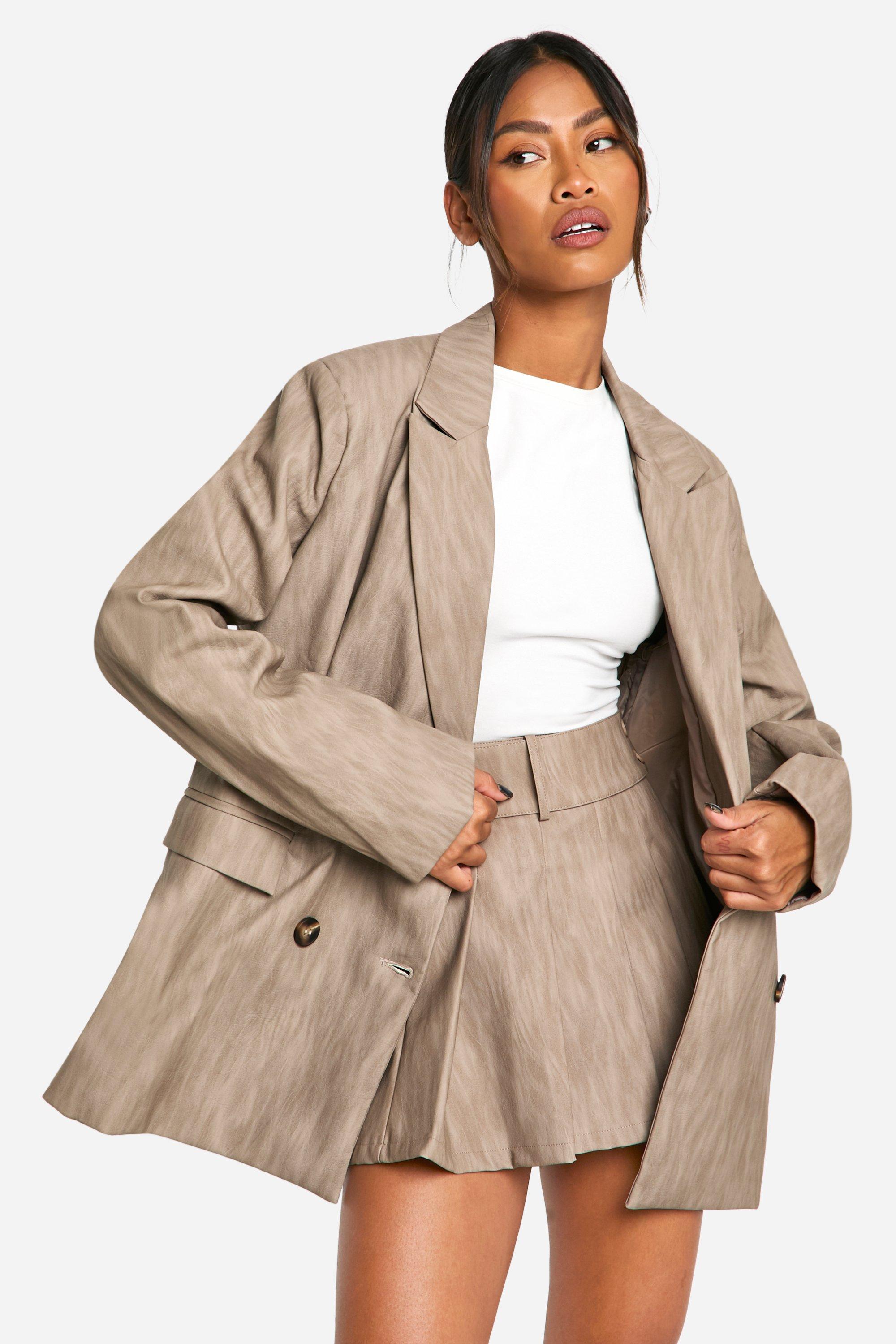 Boohoo Oversized Versleten Nepleren Premium Blazer, Taupe