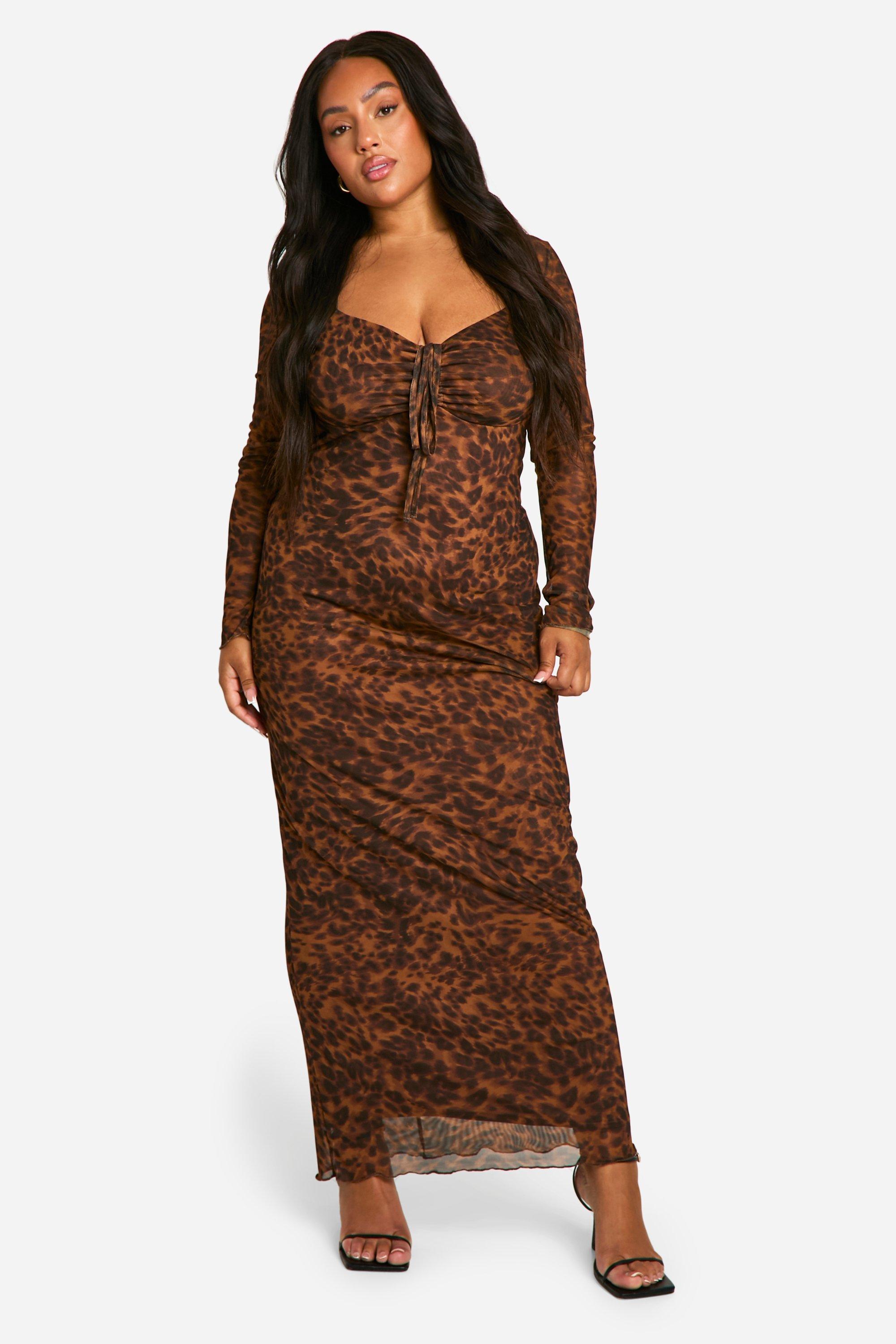Womens Plus Leopard Mesh Maxi Dress - Multi - 20, Multi
