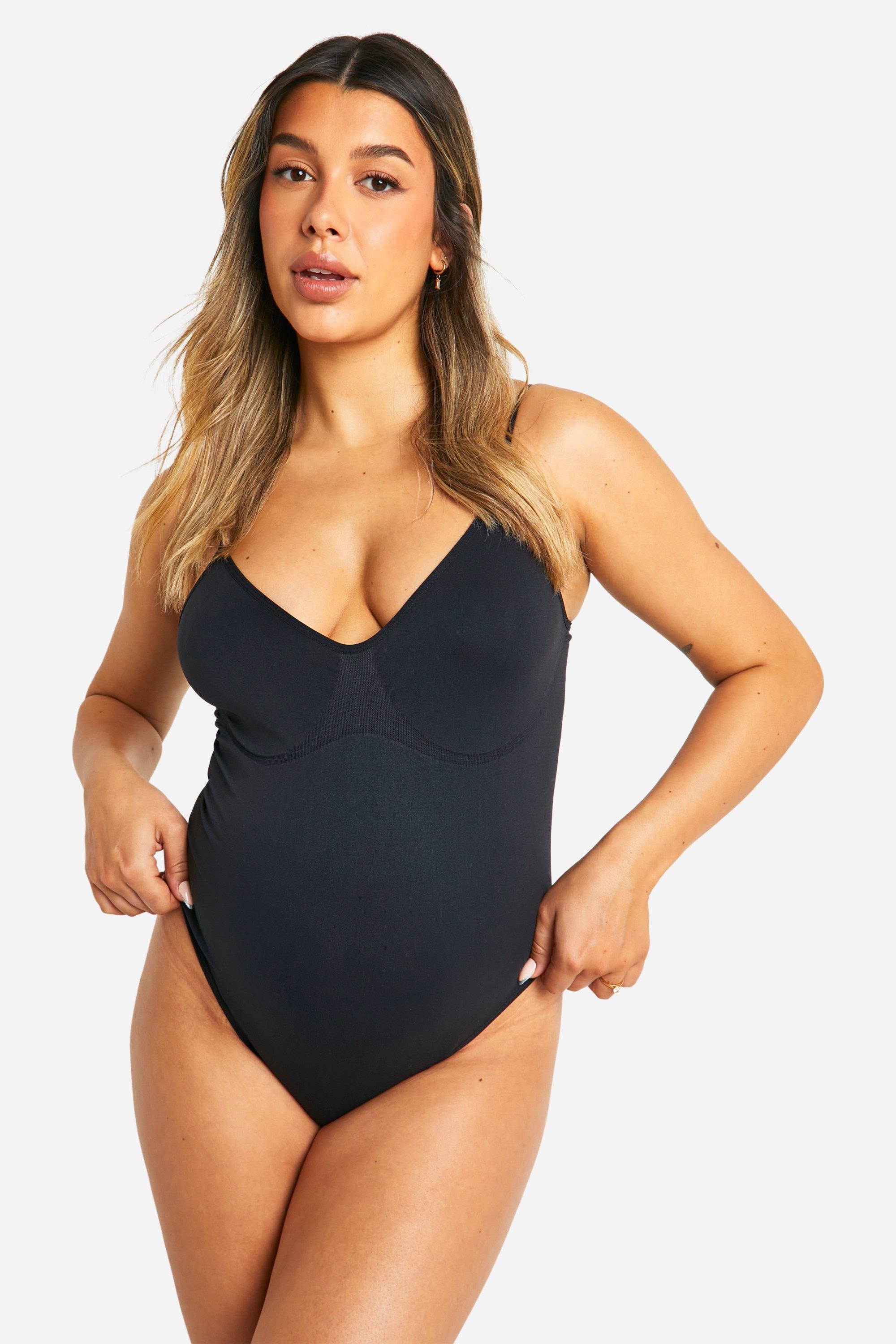 Boohoo Zwangerschap Naadloze Corrigerende One Piece, Black