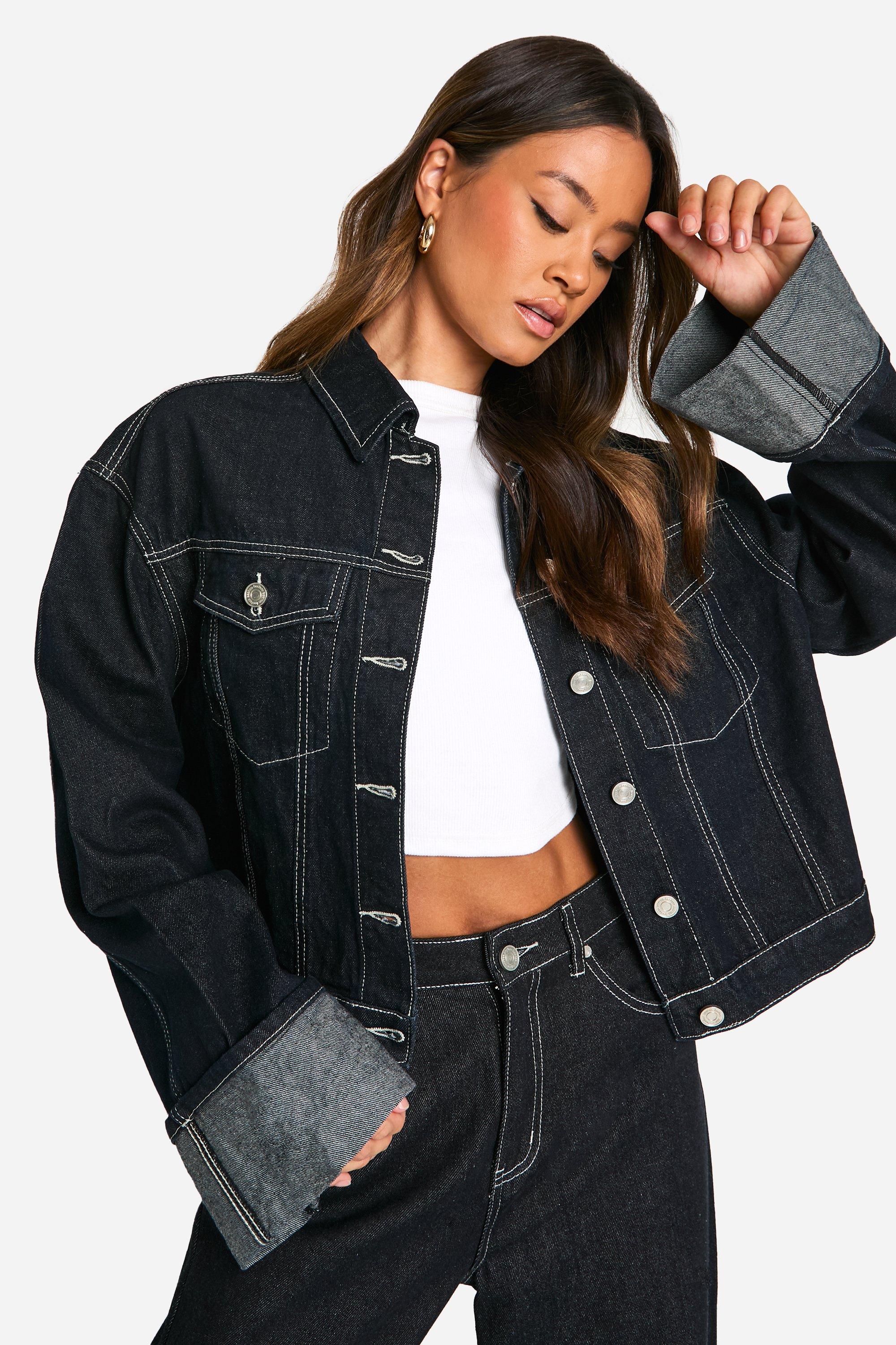 Image of Giacca in denim Tall indaco con risvolti sui polsini, Azzurro