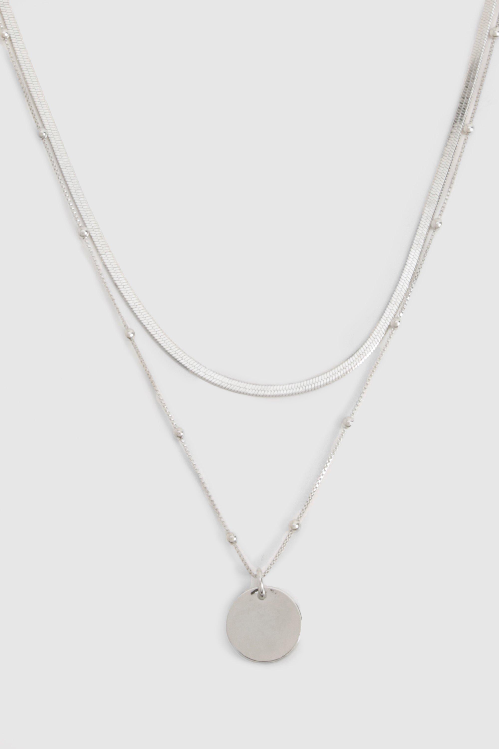 Womens Dainty Silver Layered Pendant Necklace - Grey - One Size, Grey