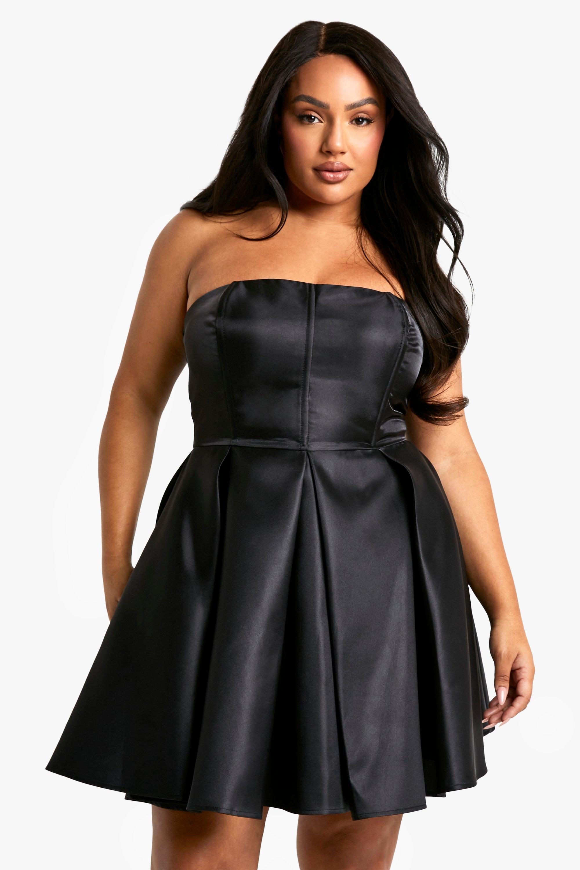 Womens Plus Bandeau Pleated Skater Dress - Black - 18, Black