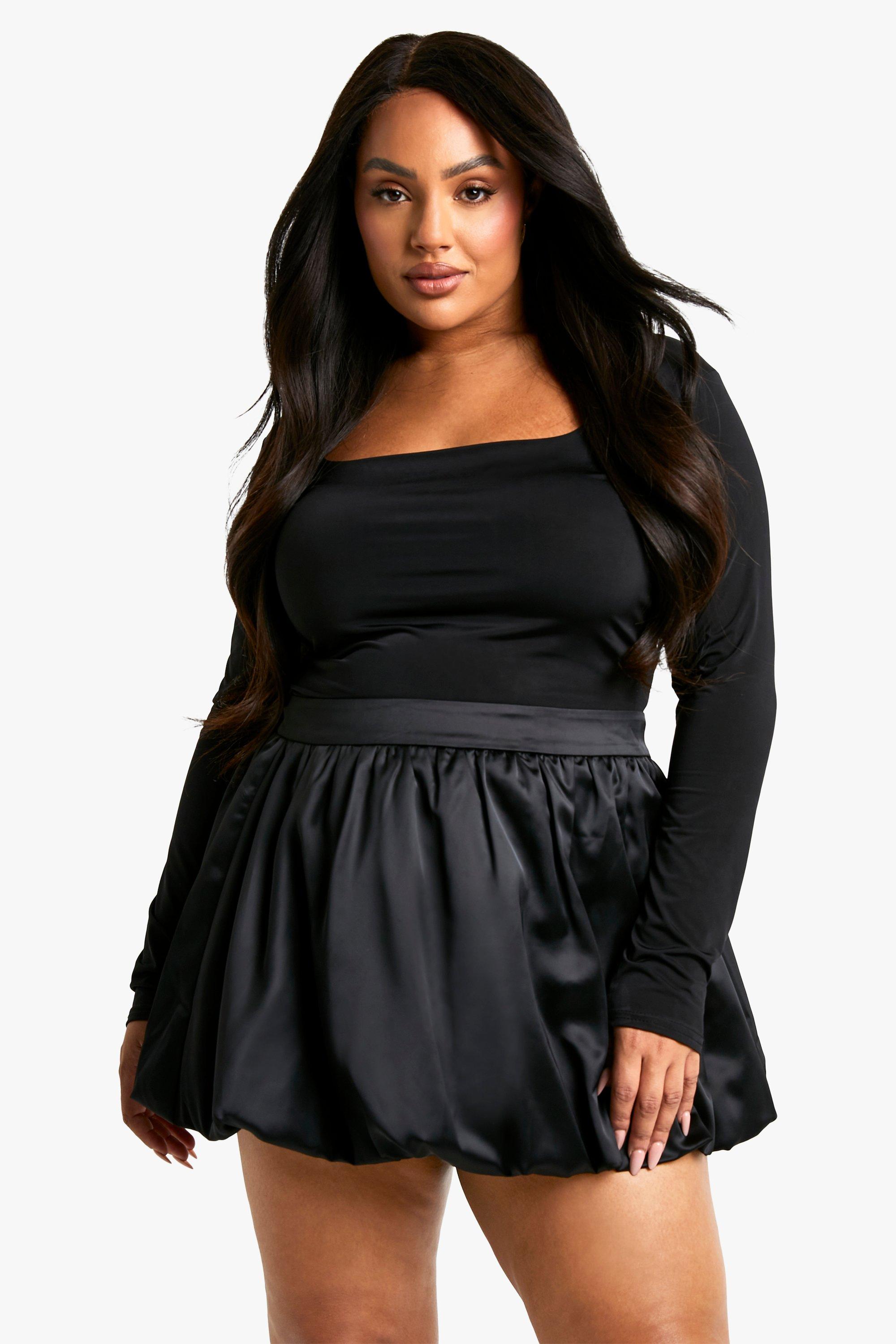 Boohoo Plus Pofmouwen Rok, Black