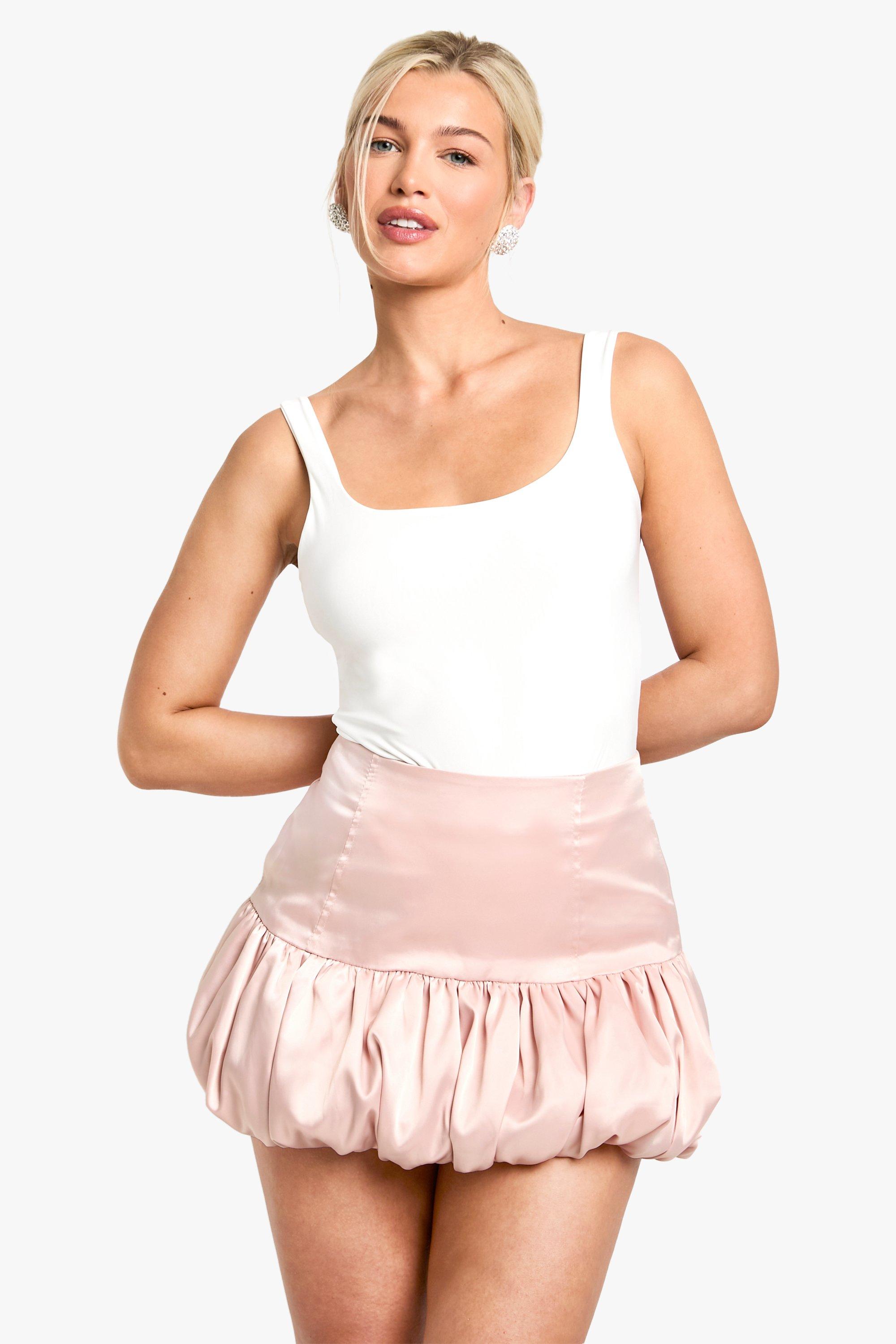 Boohoo Satijnen Mini Rokje Met Pofmouwen, Blush