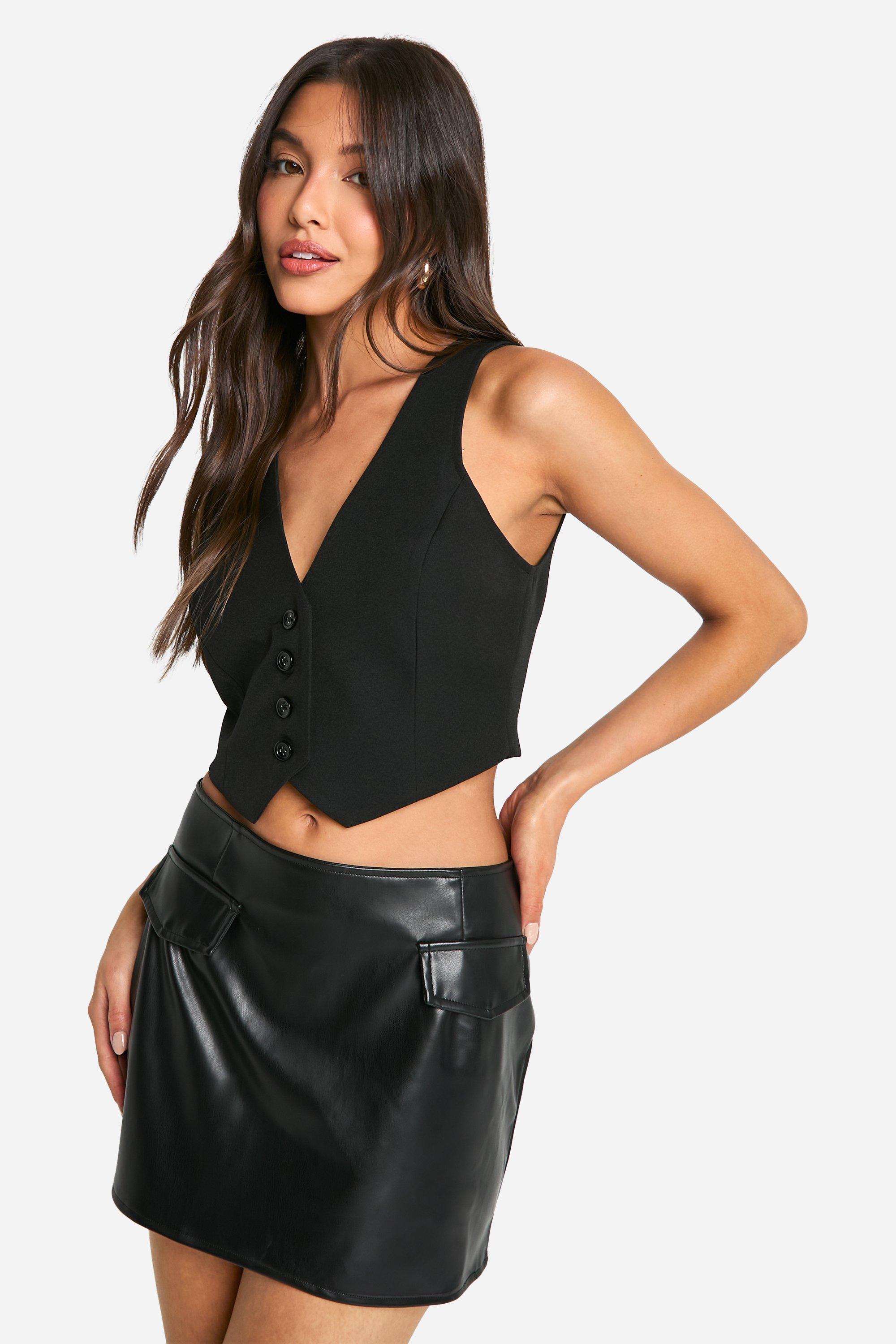 Boohoo Pu Mini Rokje Met Veters, Black