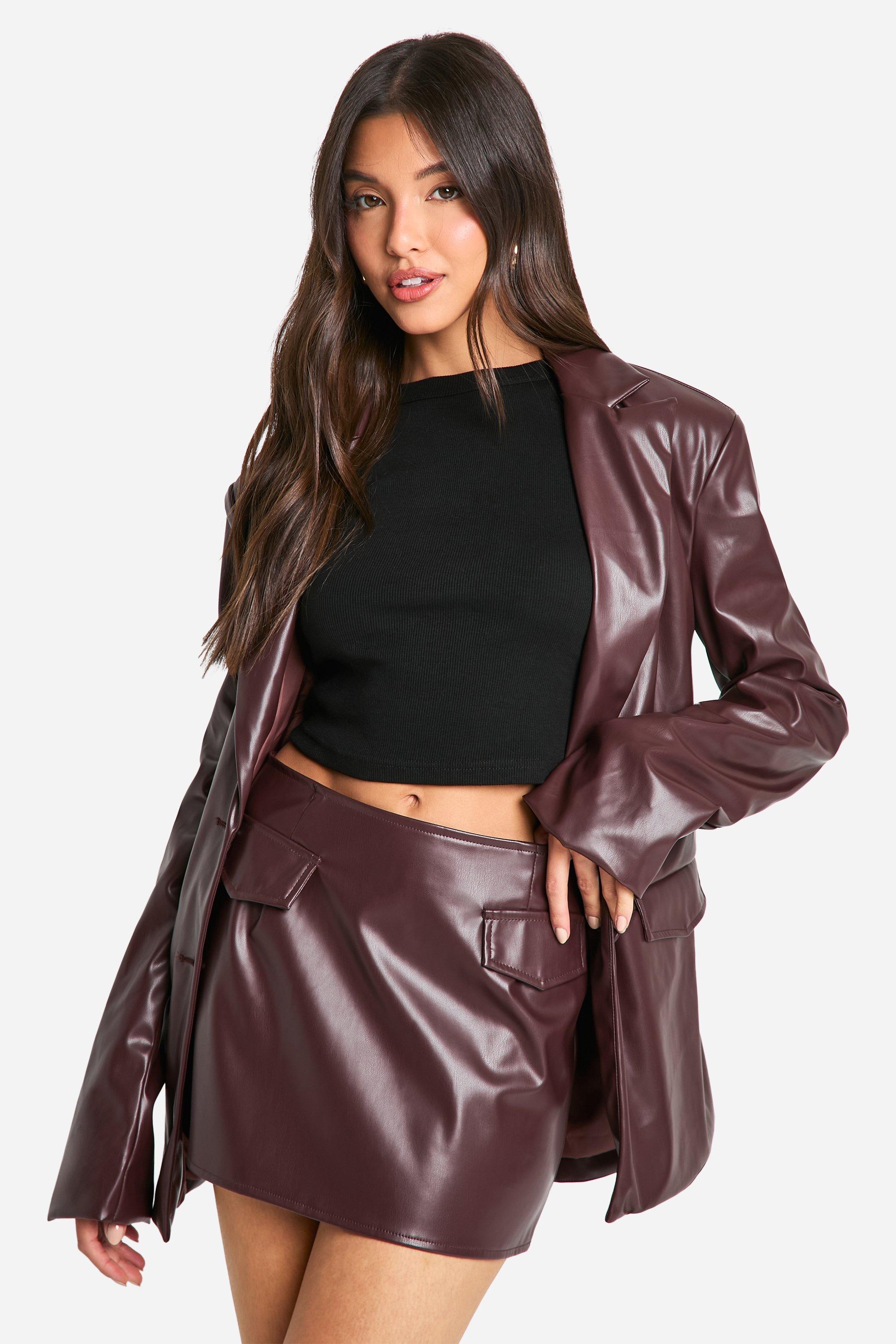 Boohoo Pu Mini Rokje Met Veters, Chocolate