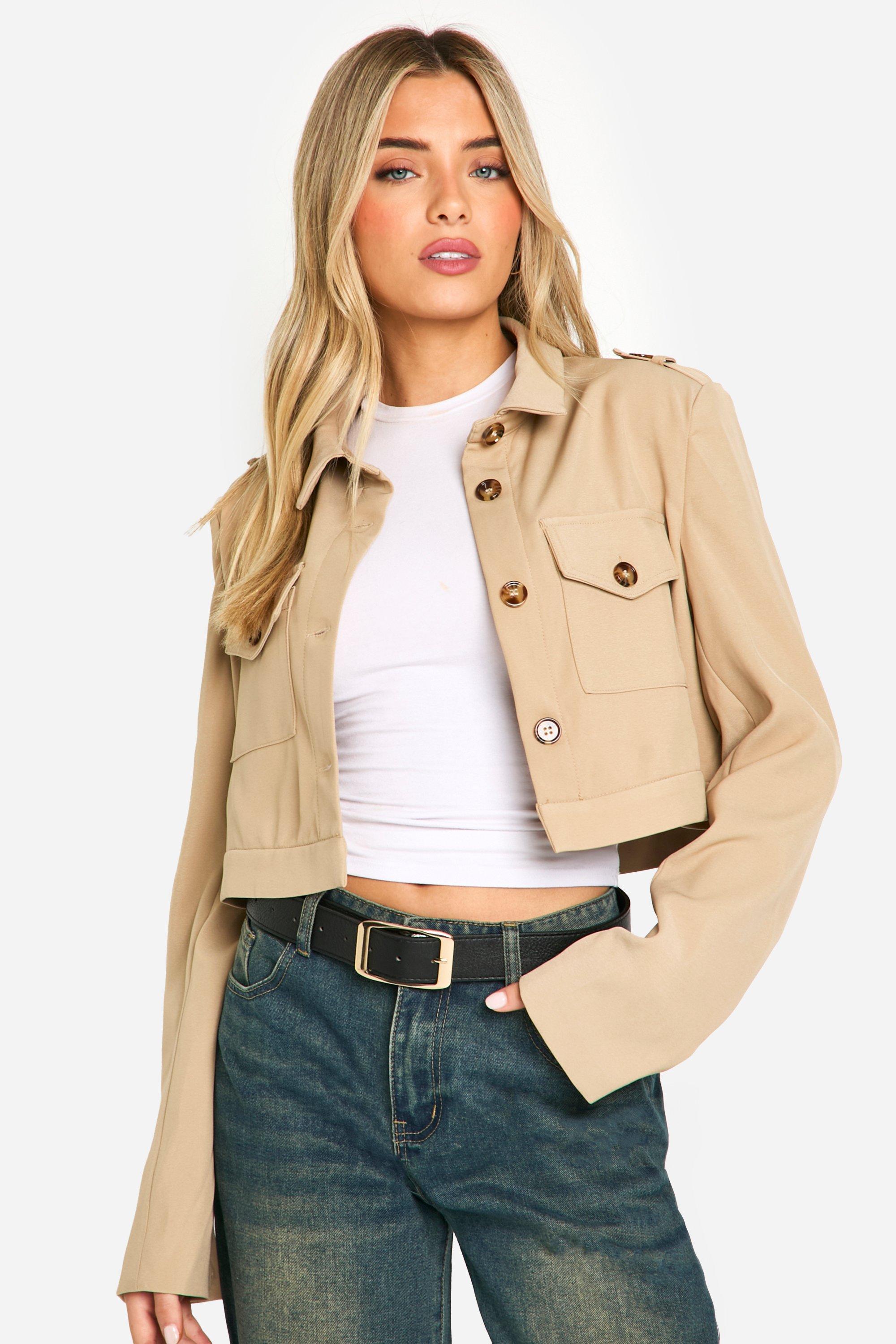 Boohoo Korte Utility Blazer, Stone