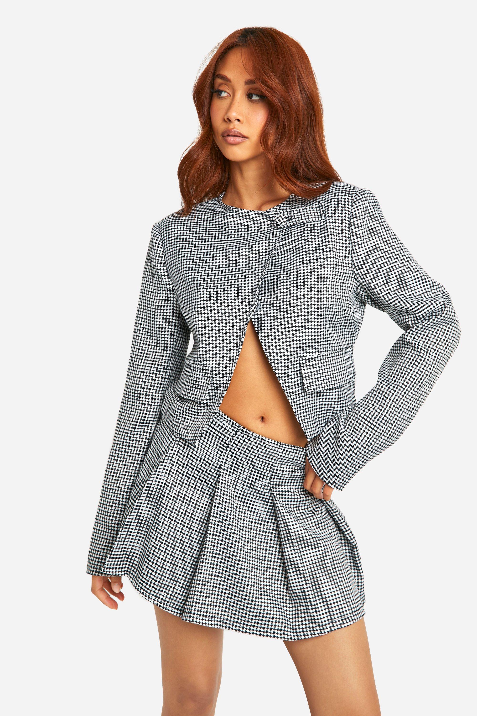 Boohoo Monochroom Geplooid Dogtooth Mini Rokje, Black