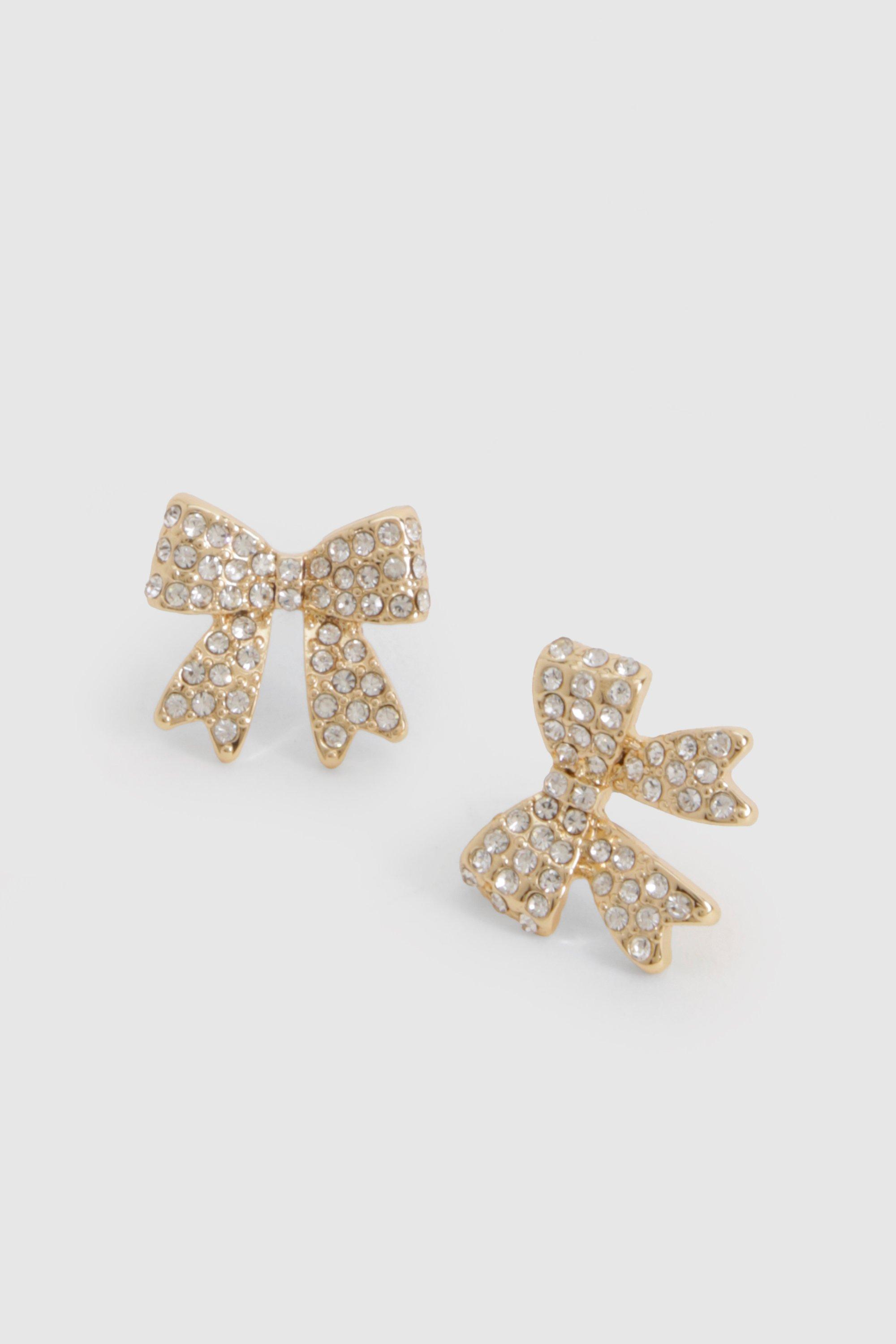 Womens Embellished Bow Stud Earrings - Gold - One Size, Gold