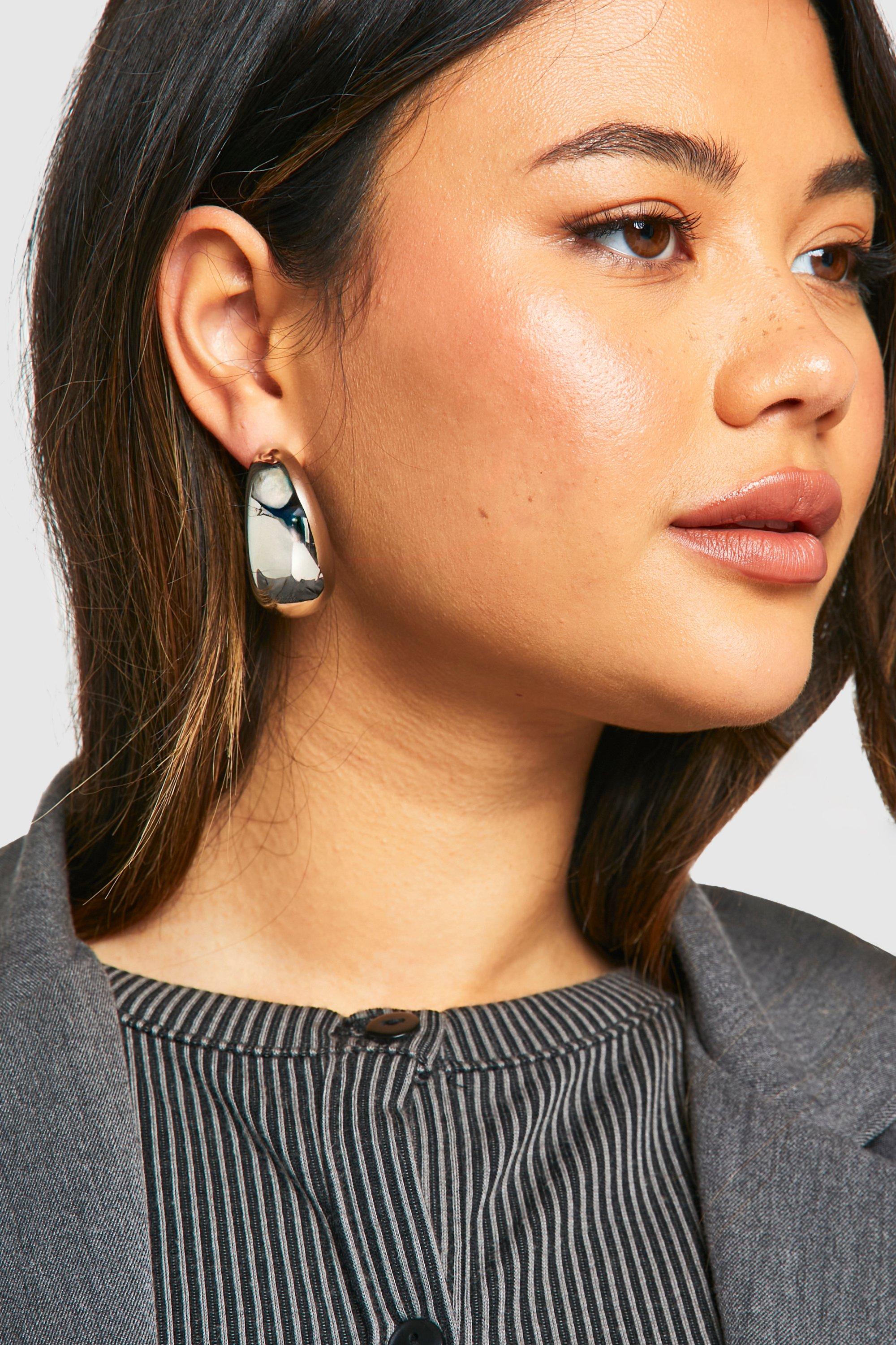 Womens Silver Chunky 2 Pack Earrings - Grey - One Size, Grey