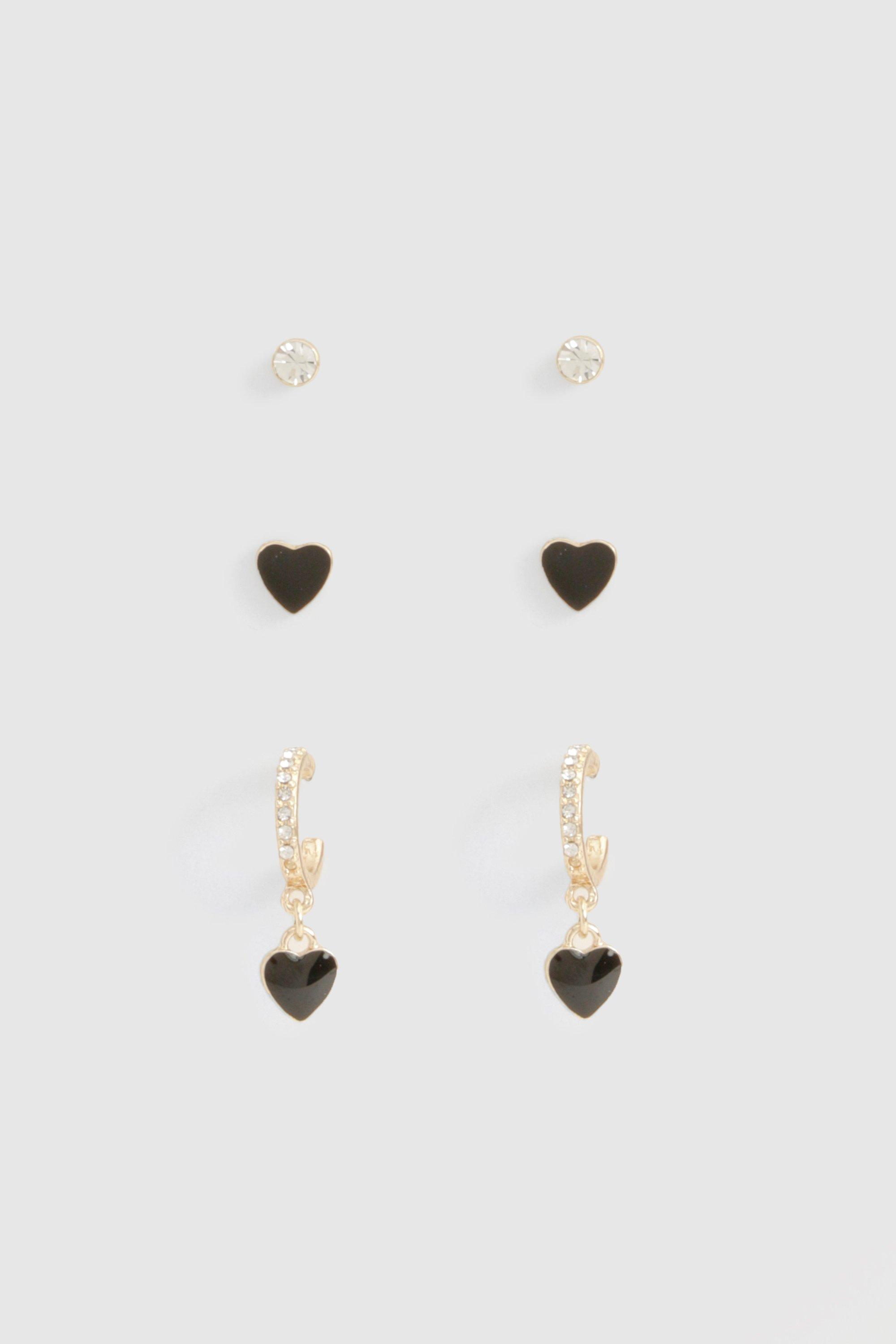 Womens Enamel Heart 3 Pack Earrings - Gold - One Size, Gold