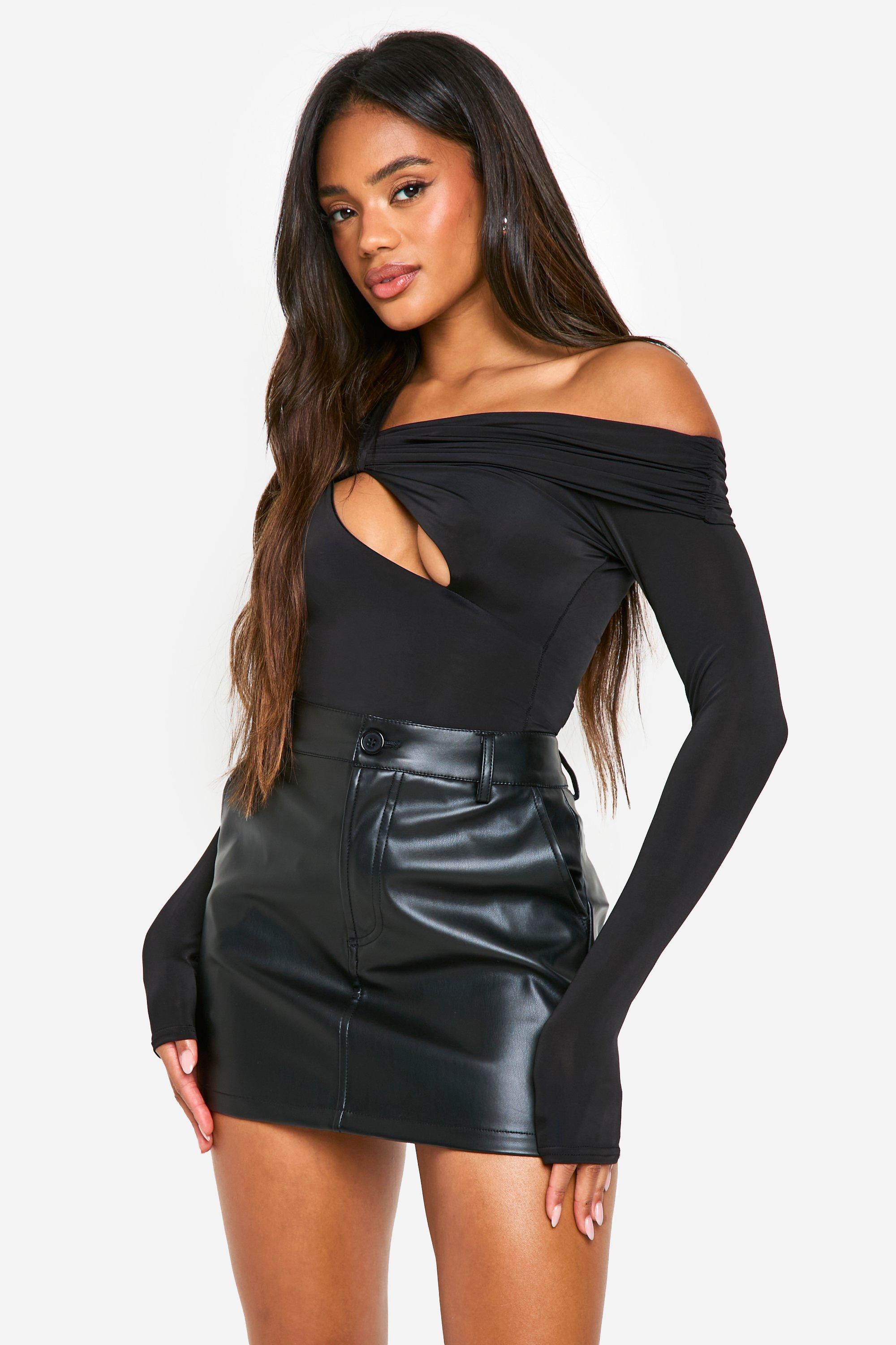 Boohoo Gebleekt Pu Mini Mini Rokje, Black