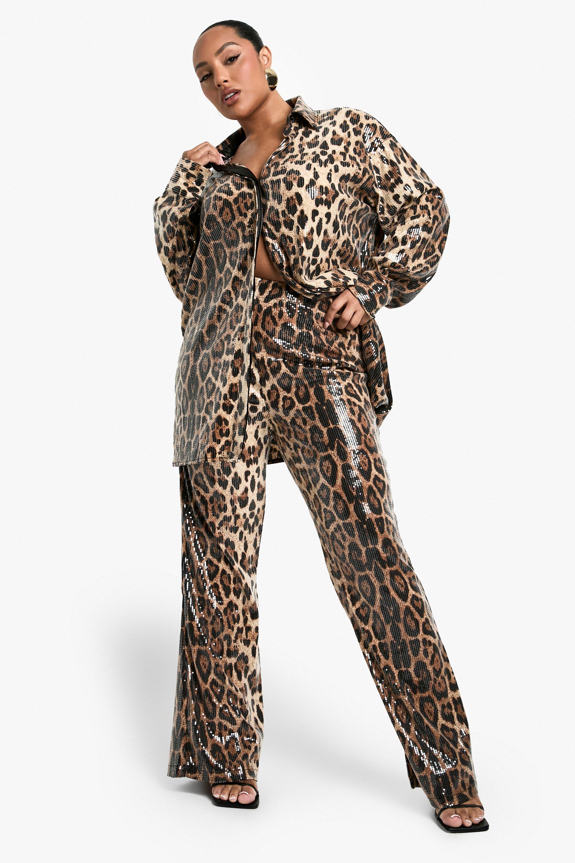 Womens Plus Leopard Sequin Trouser - Multi - 18, Multi