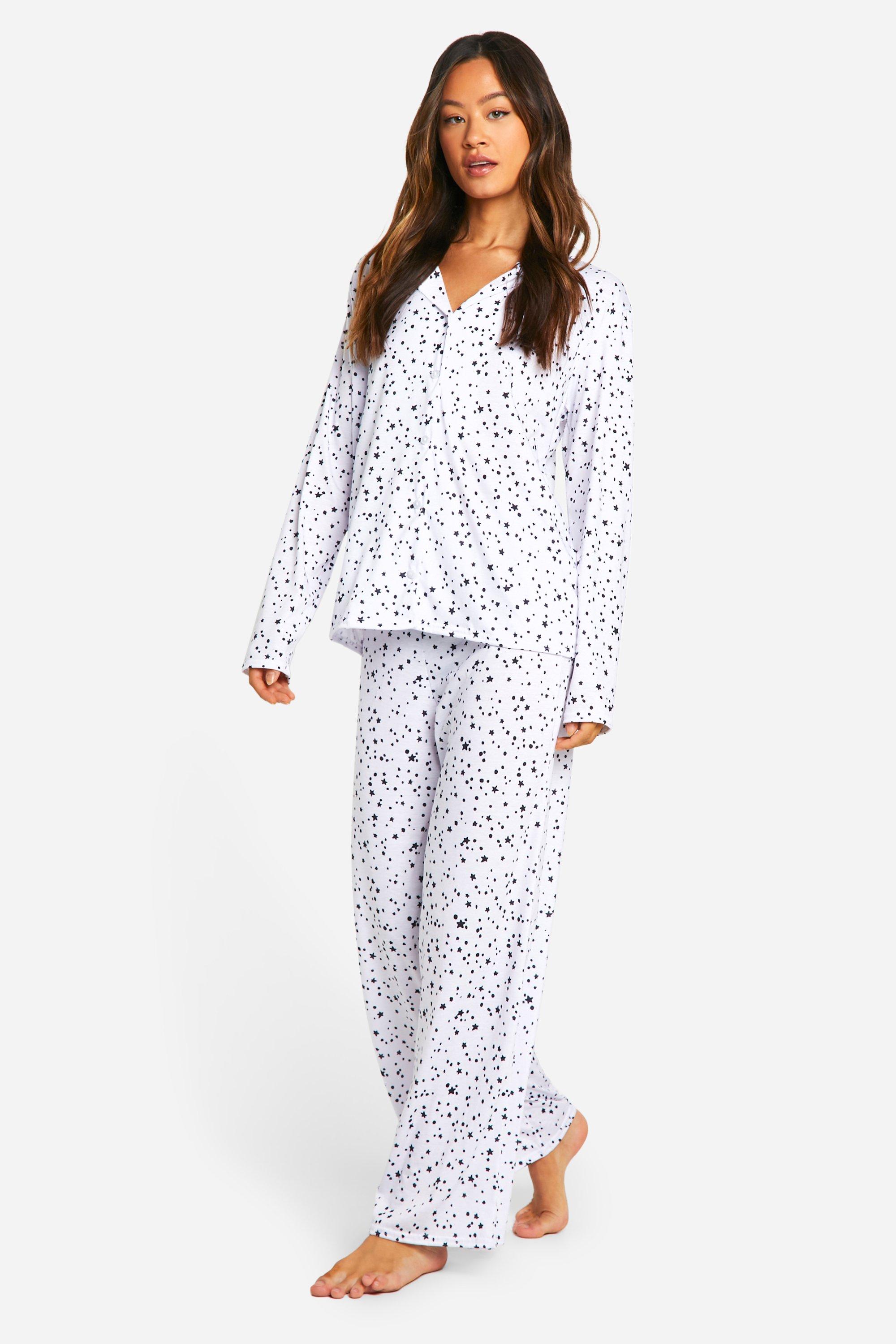 Womens Tall Ditsy Star Print Long Sleeve Pyjama Set - White - 14, White