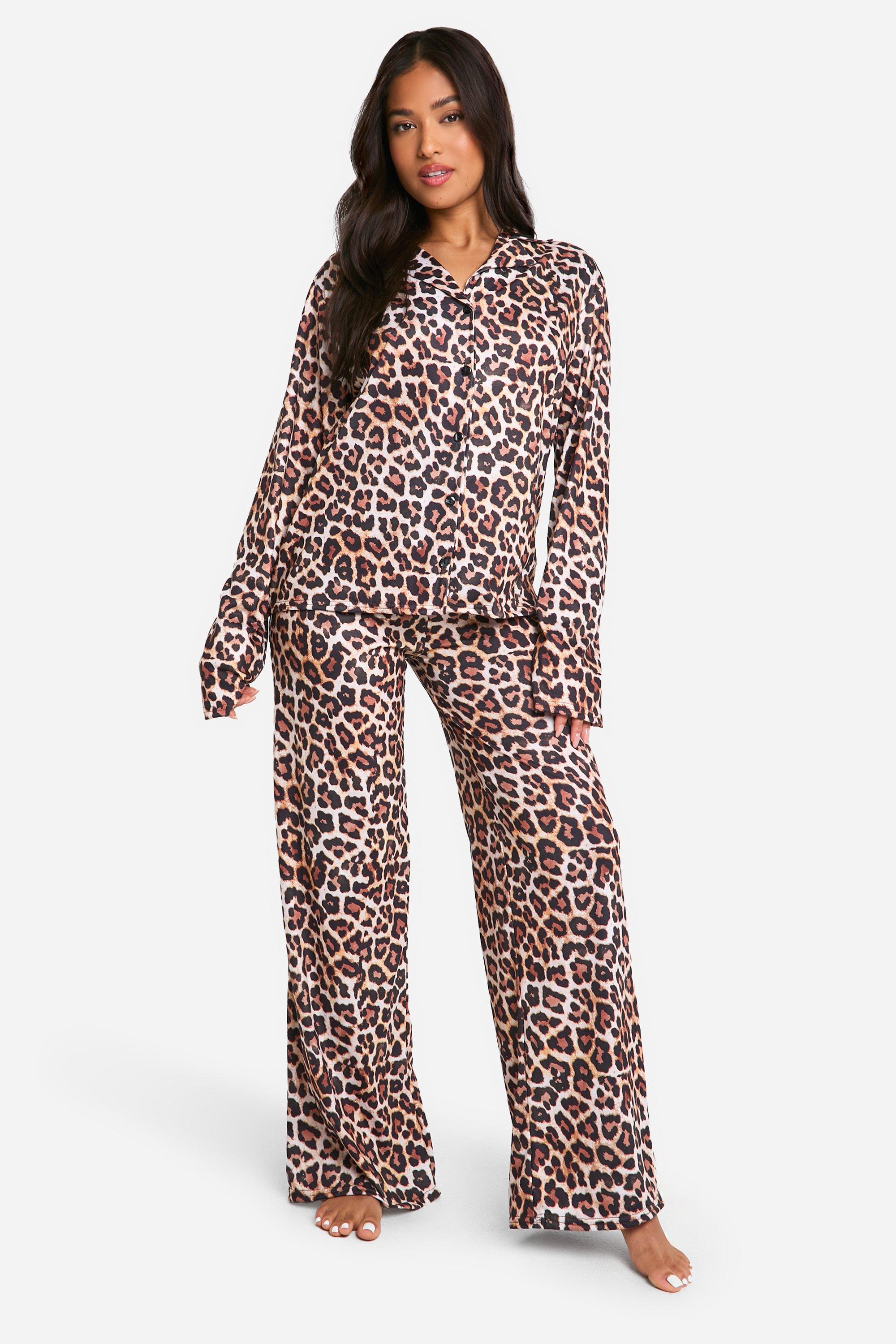 Womens Petite Leopard Print Pyjama Set - Multi - 14, Multi