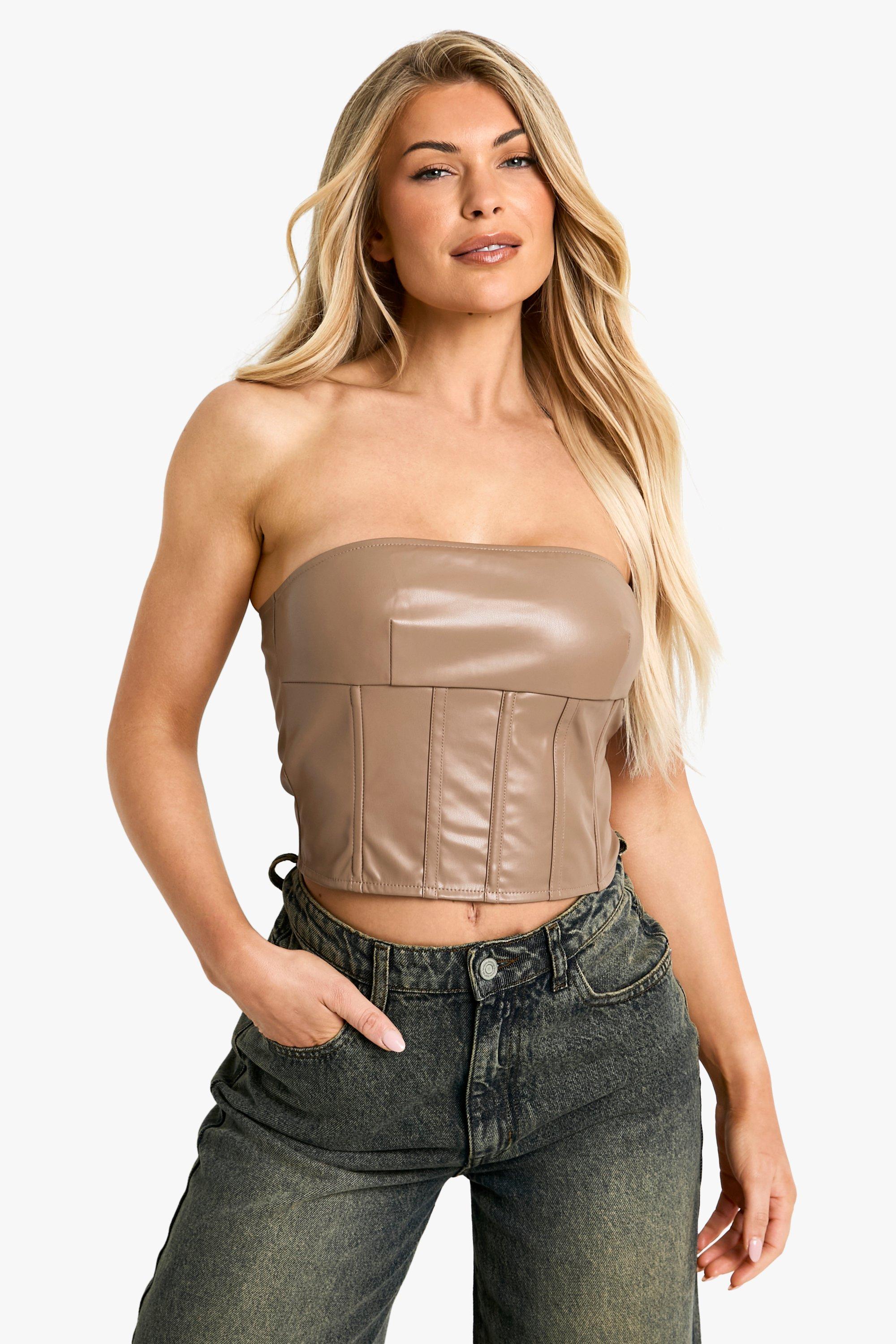 Boohoo Strapless Pu Korset Top, Taupe