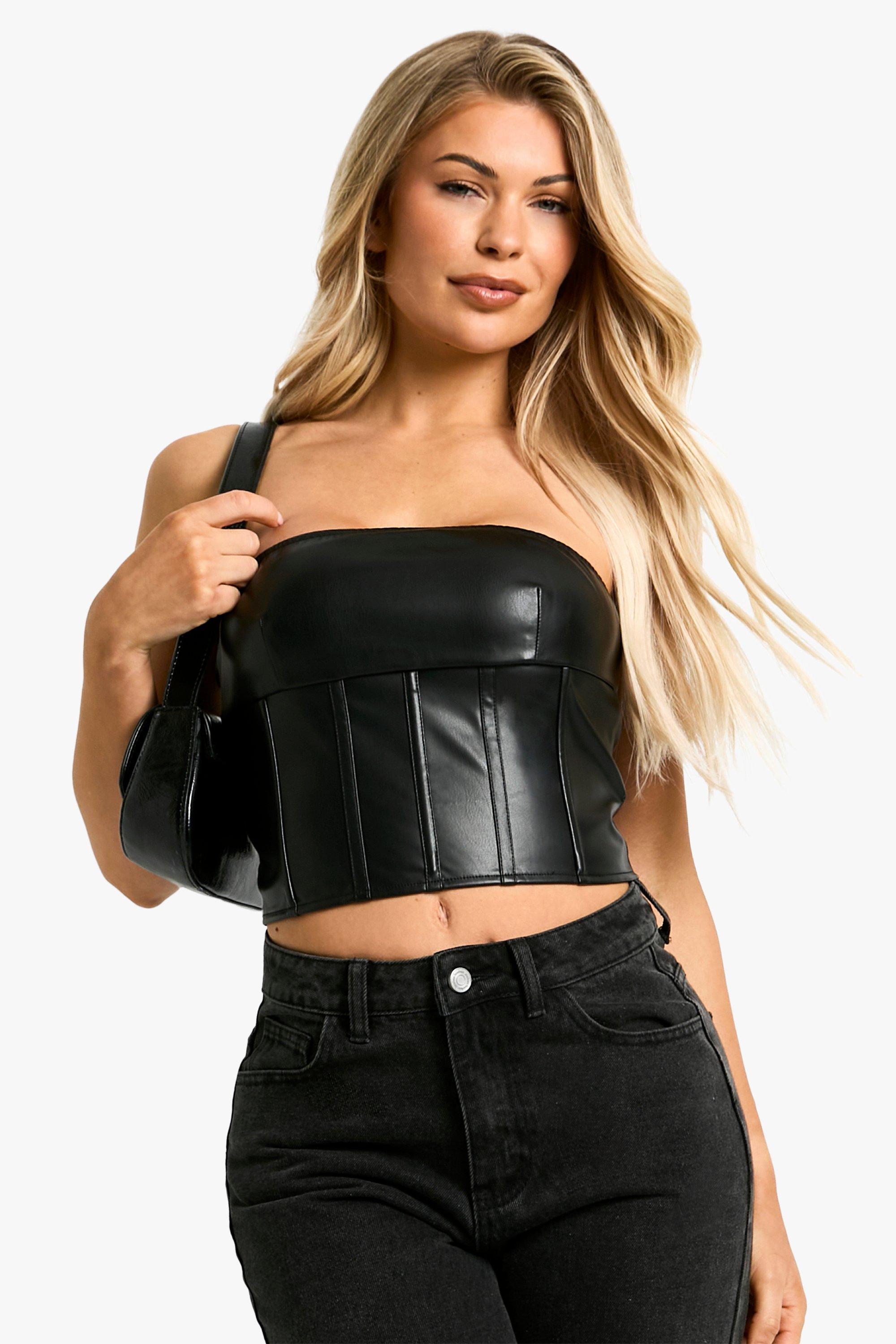 Boohoo Strapless Pu Korset Top, Black