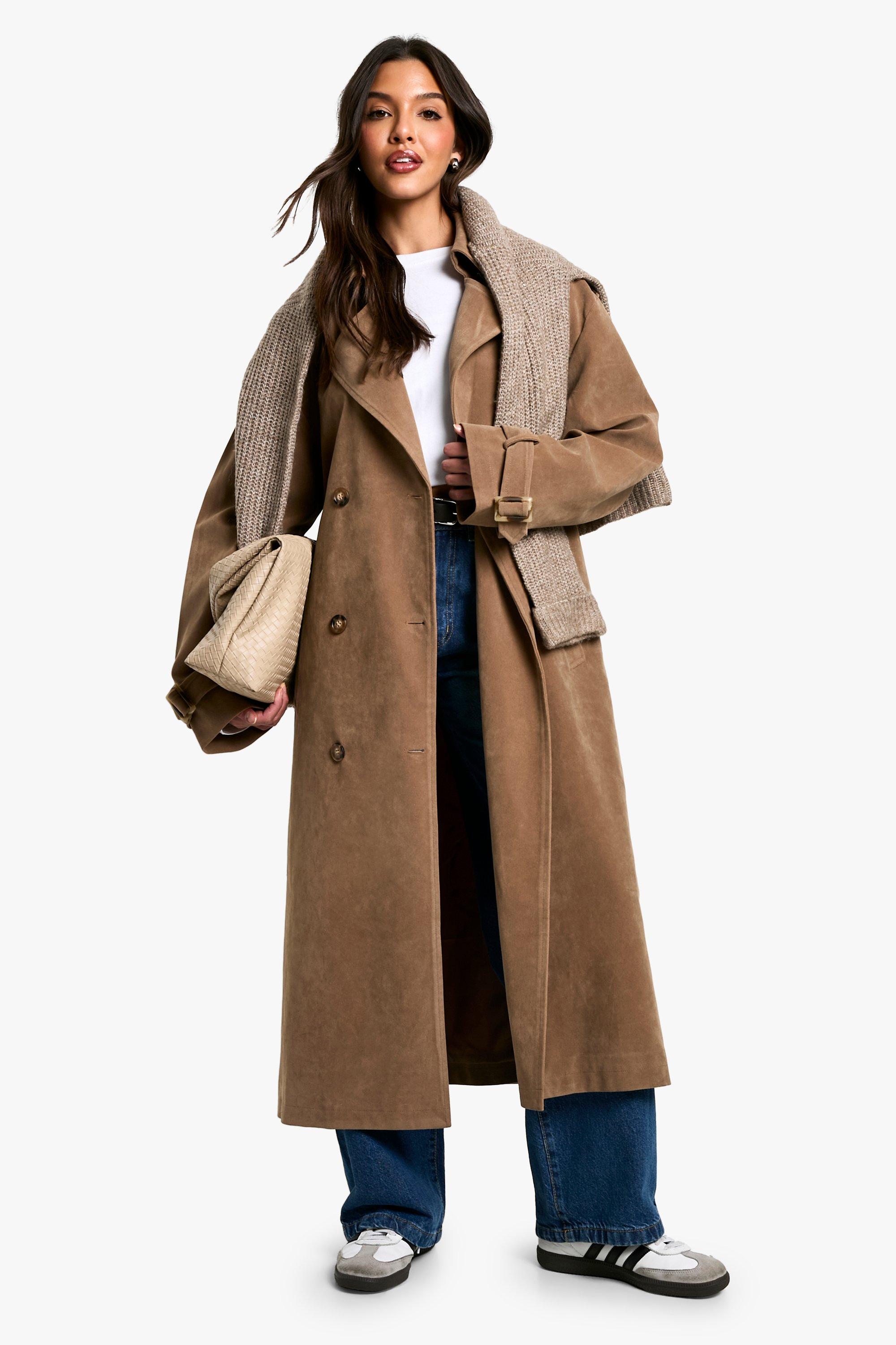 Image of Cappotto Trench in suedette effetto vintage, Beige