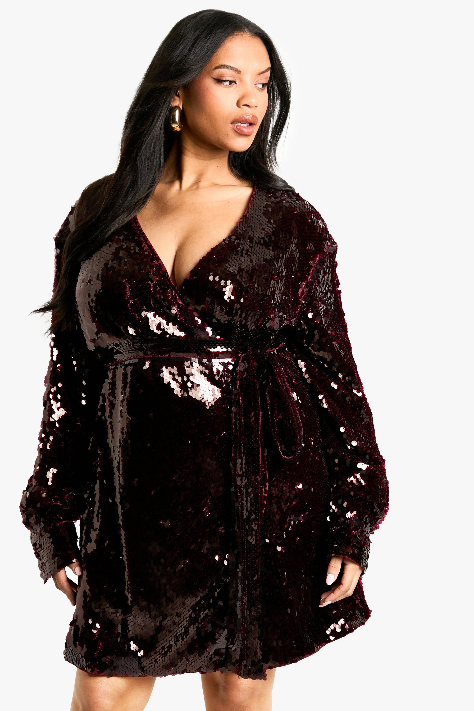 Image of Vestito scaldacuore Plus Size Premium con paillettes, Malbec