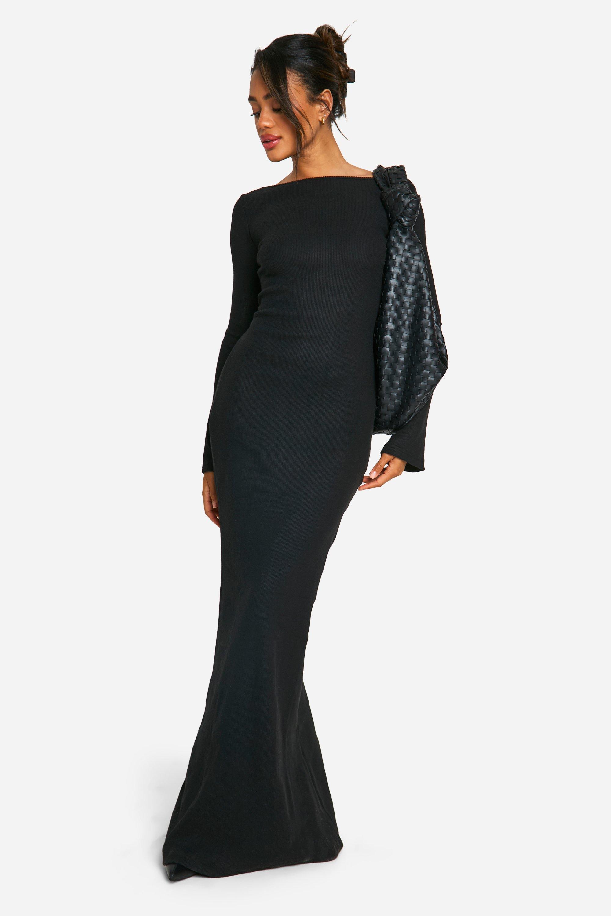Womens Brushed Rib Strappy Back Maxi Dress - Black - 16, Black